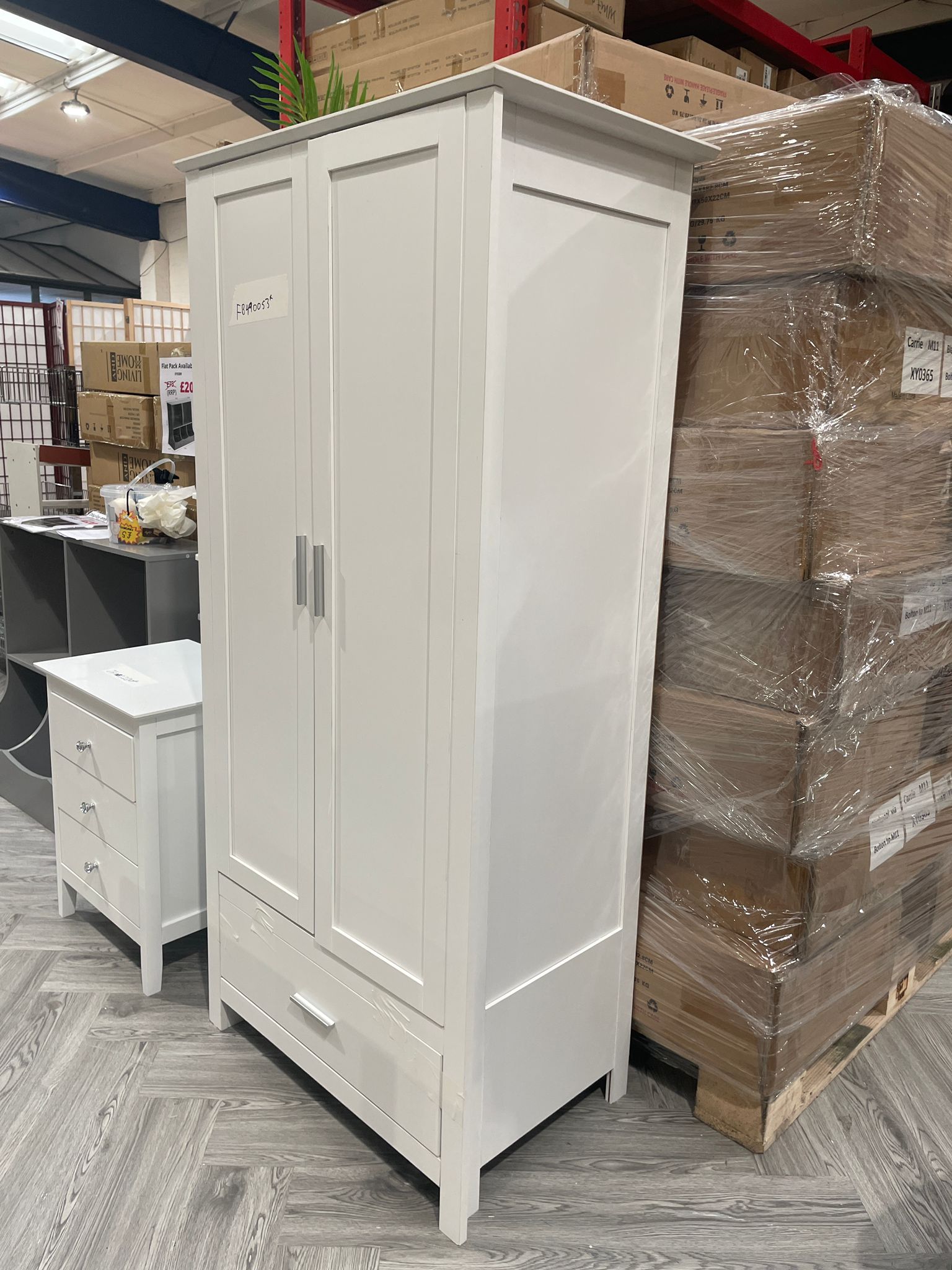 Modern Double Door Wardrobe with Drawer and Hanging Rail White