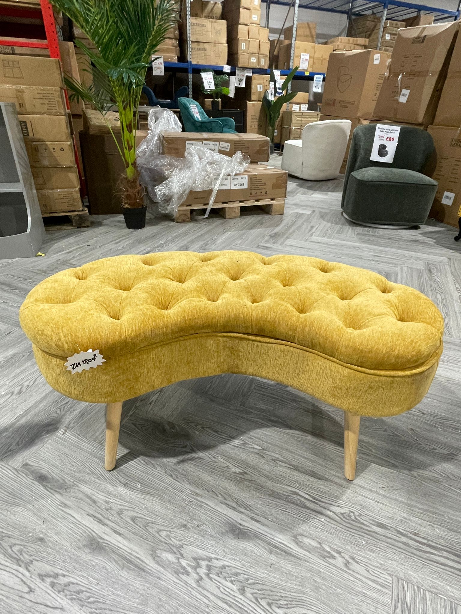 Chenille Upholstered Button Tufted Storage Ottoman Bench with Wooden Legs Yellow