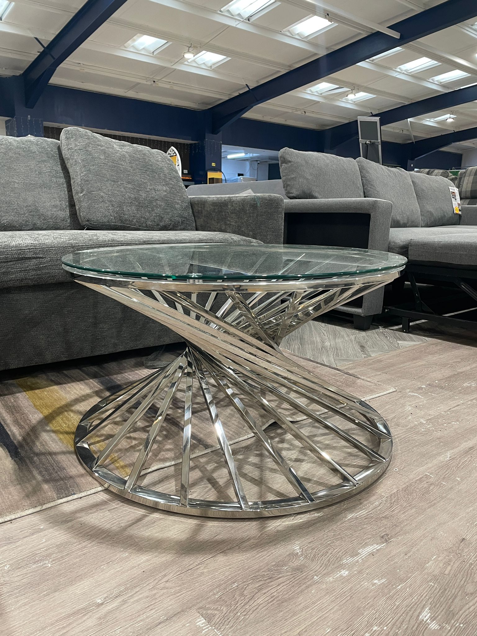Round Tempered Coffee Table with Stainless Steel Base