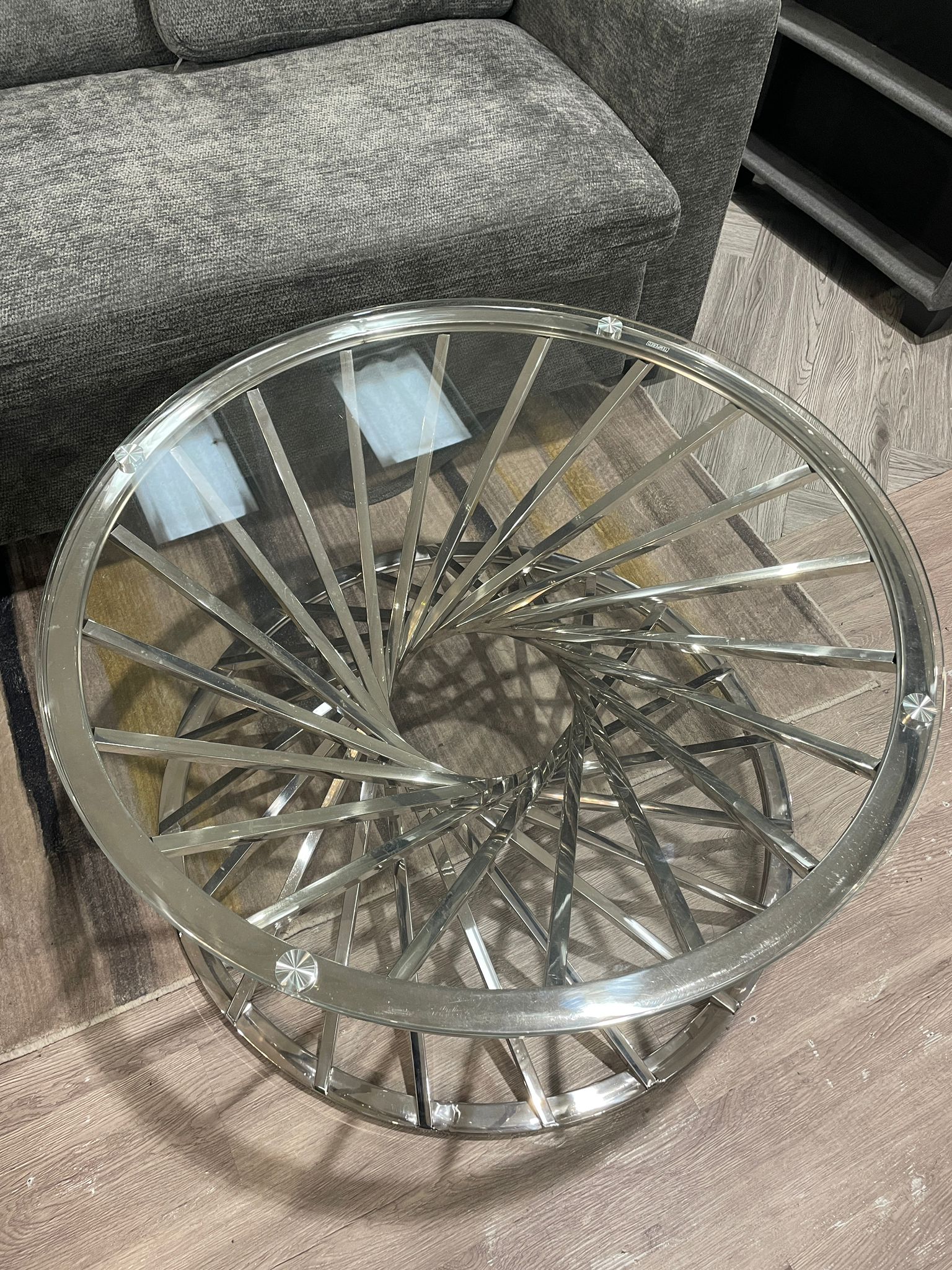 Round Tempered Coffee Table with Stainless Steel Base
