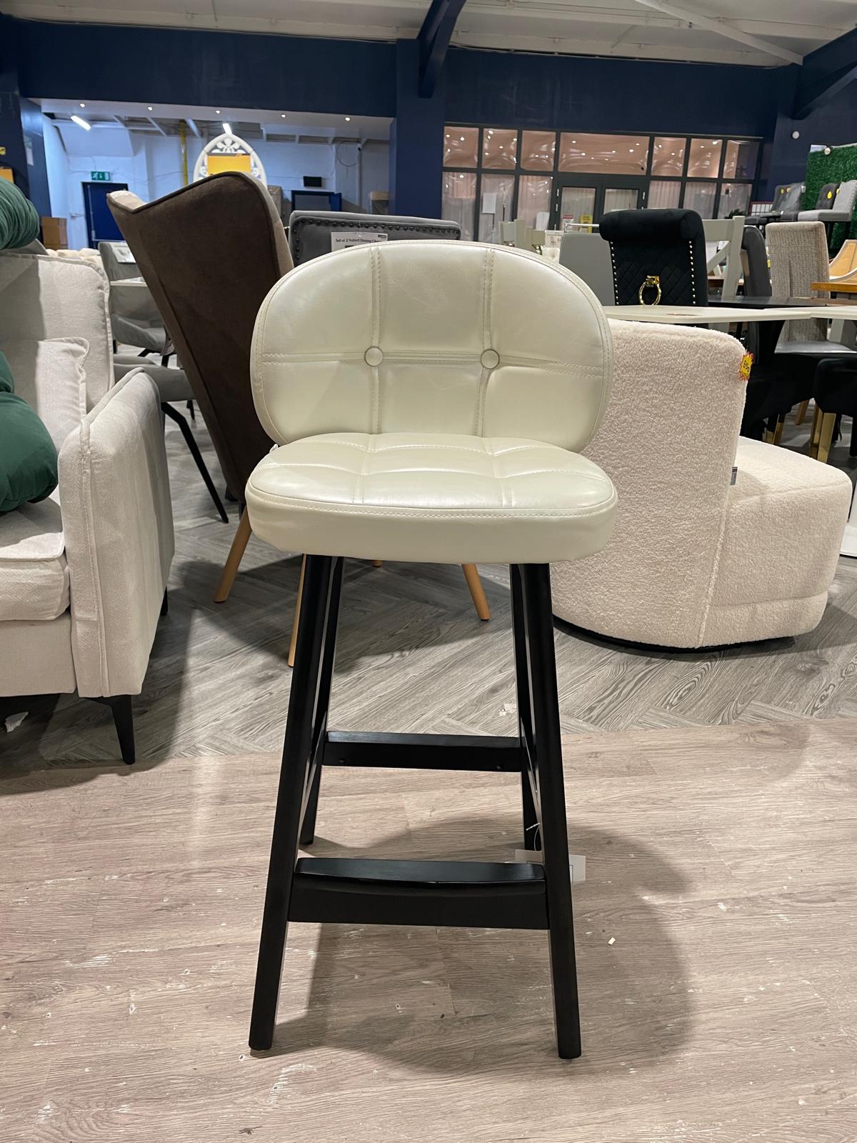 PU Leather Button Tufted Bar Stool with Metal Legs Beige 1PC