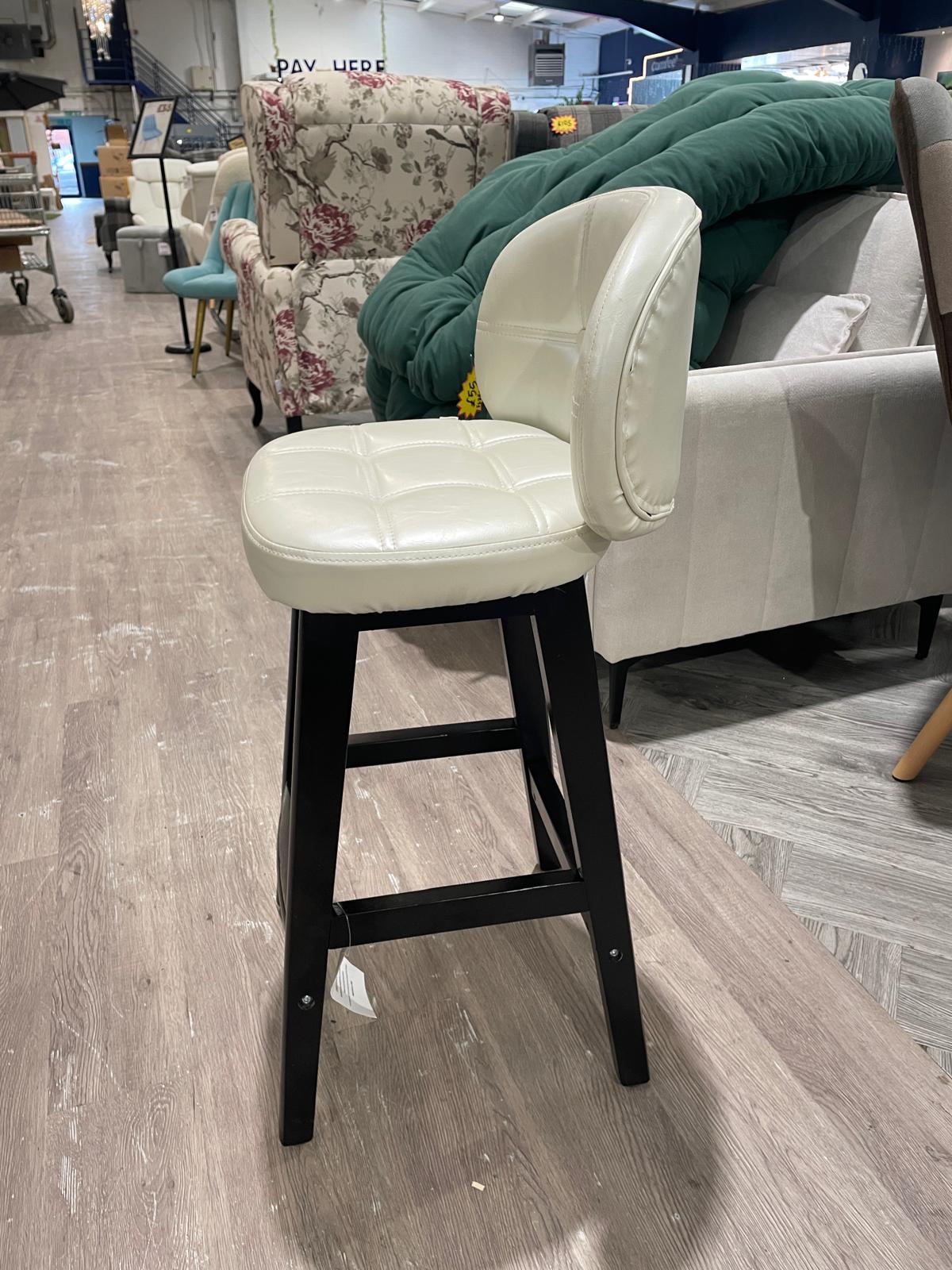 PU Leather Button Tufted Bar Stool with Metal Legs Beige 1PC