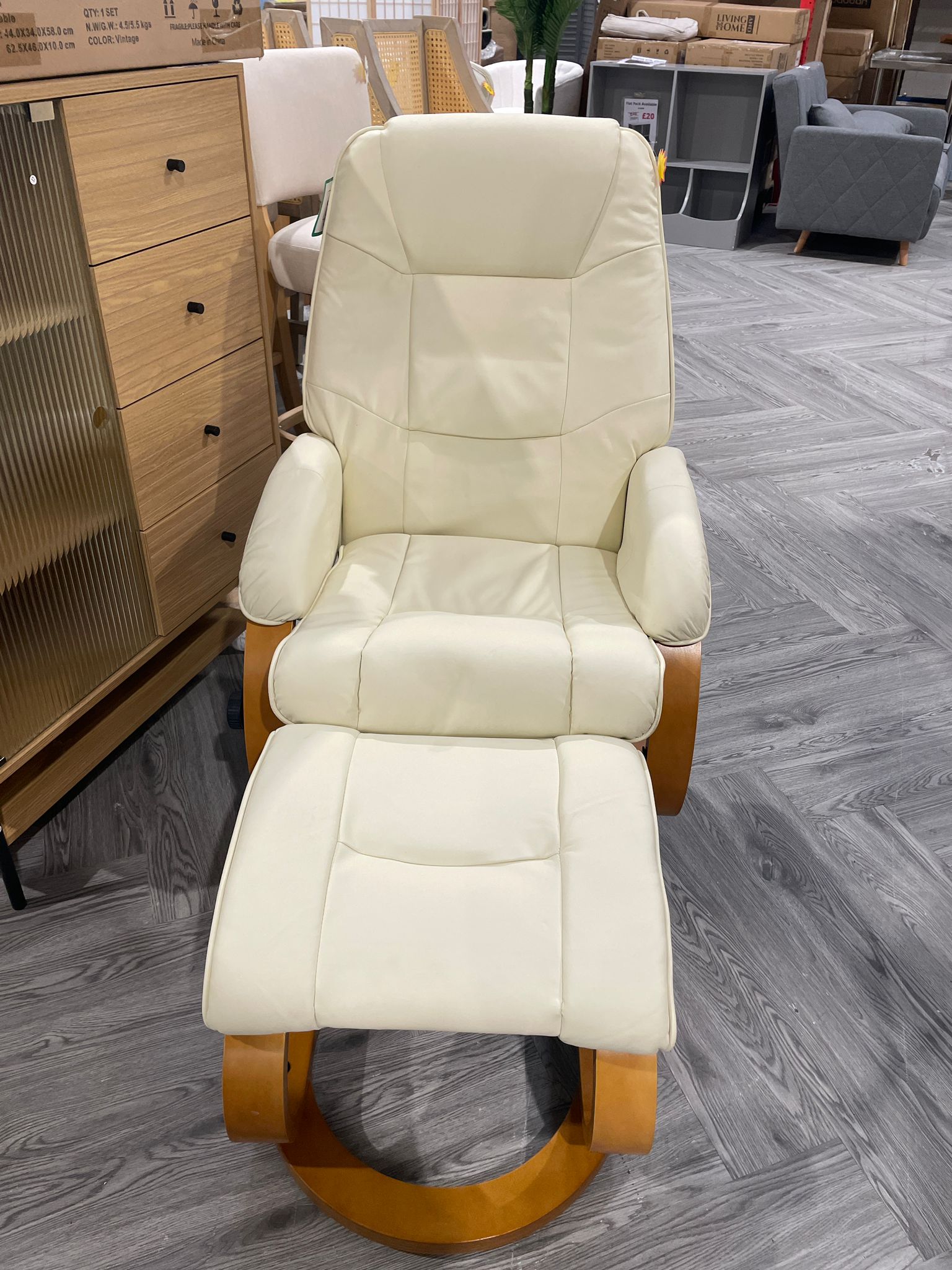 Executive Office Reclining Chair with Footstool Beige