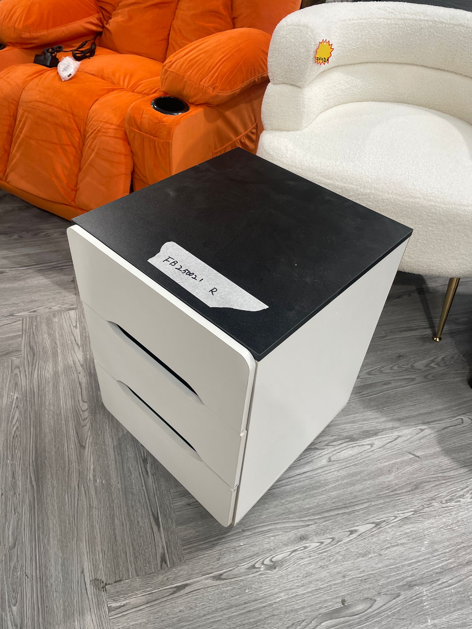 Bedside Table with 3 Drawers and Black Base White