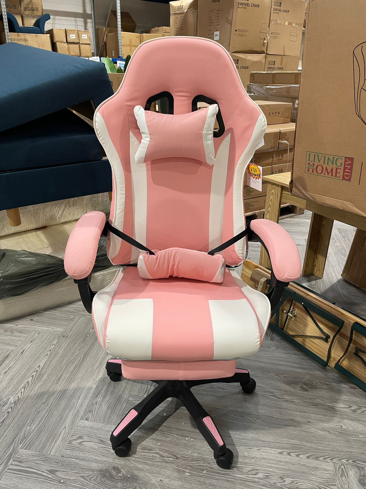 Height Adjustable High Back Gaming Chair with Footrest and Wheels Pink