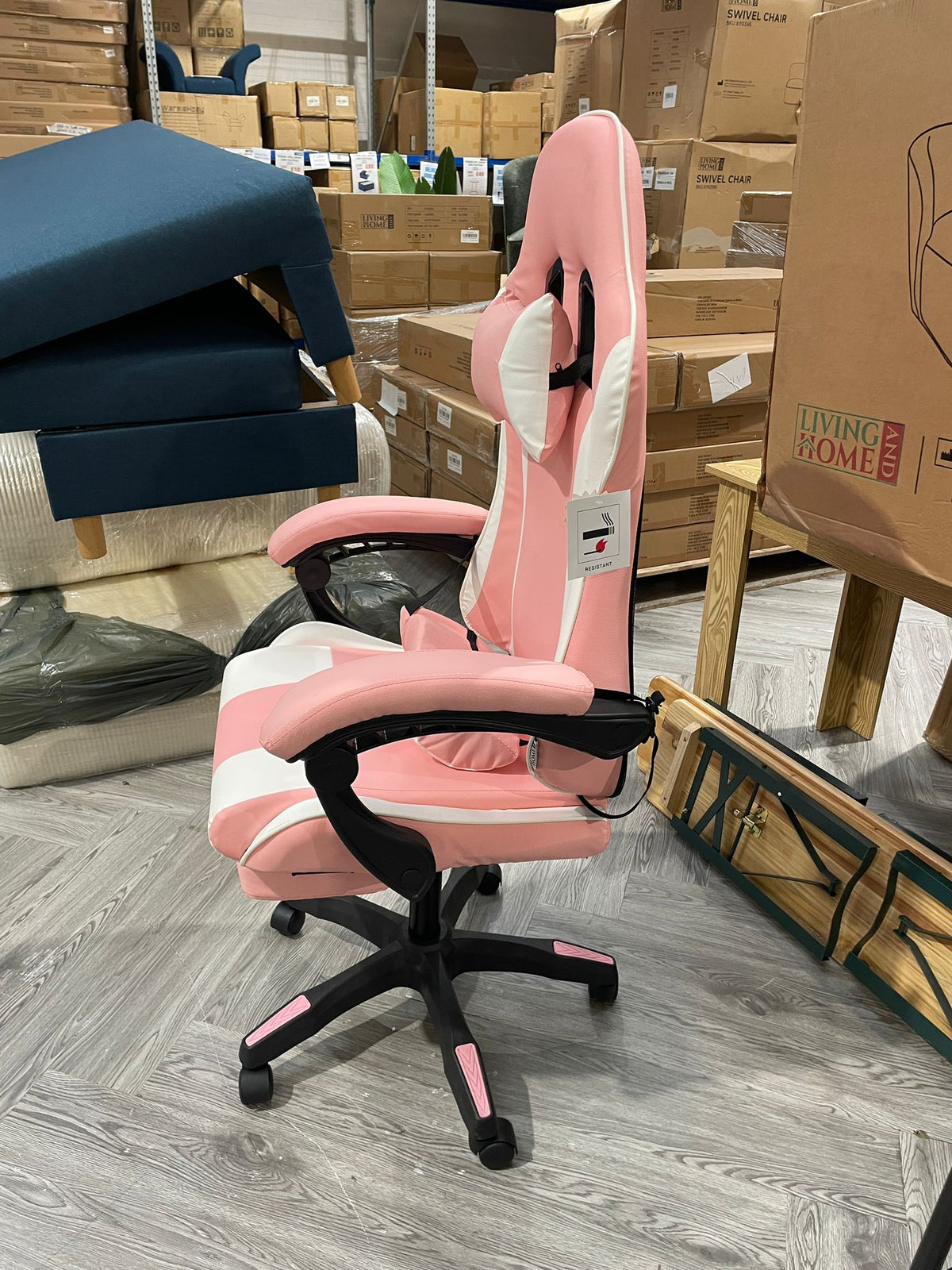 Height Adjustable High Back Gaming Chair with Footrest and Wheels Pink