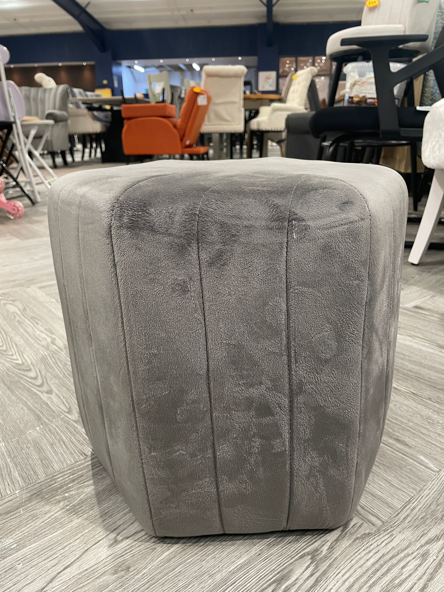 Modern Grey Minimal Hexagonal Velvet Footstool Ottoman with Stripes