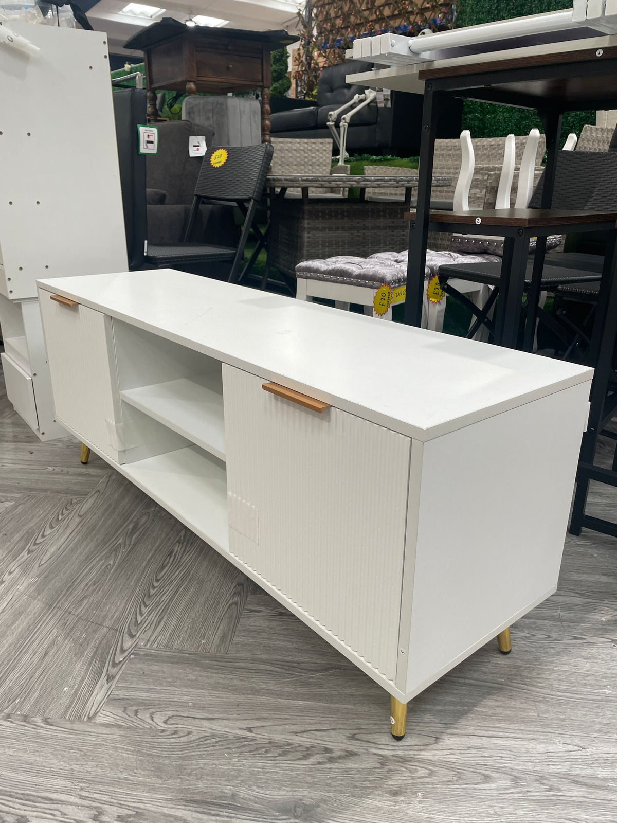 TV Stand with Two Doors and Wooden Legs White