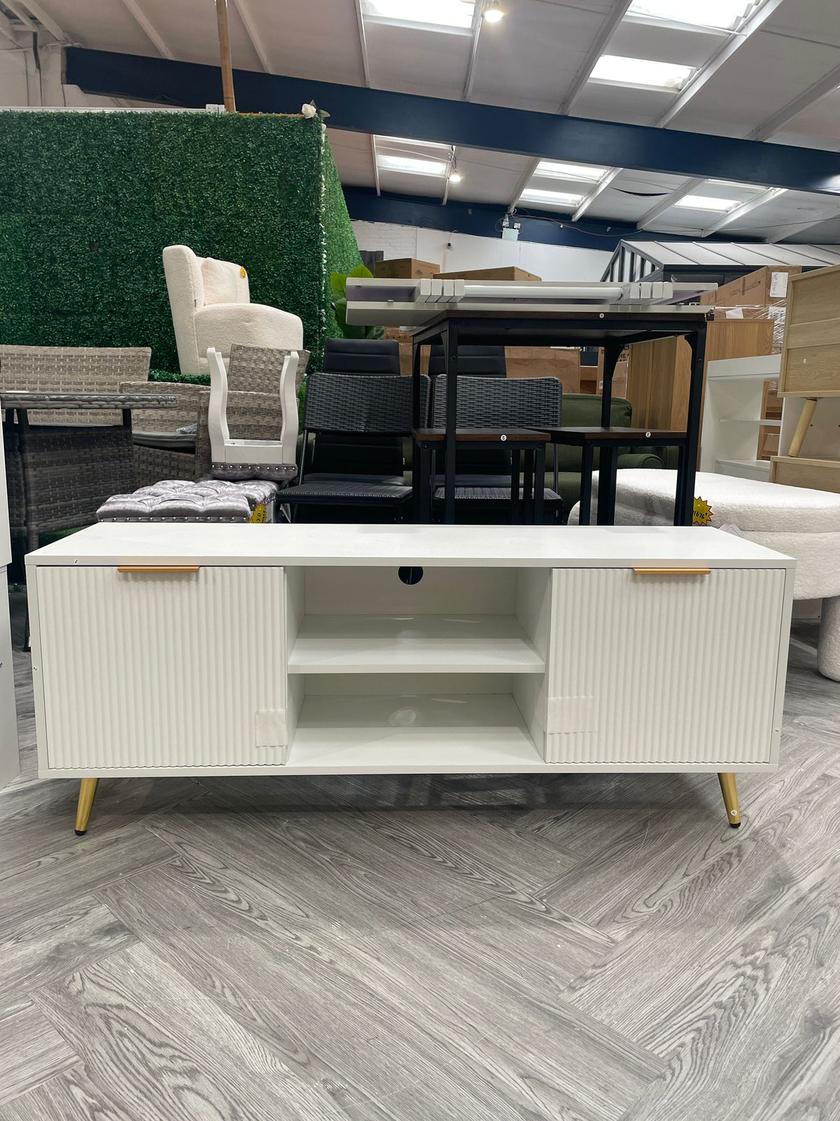 TV Stand with Two Doors and Wooden Legs White