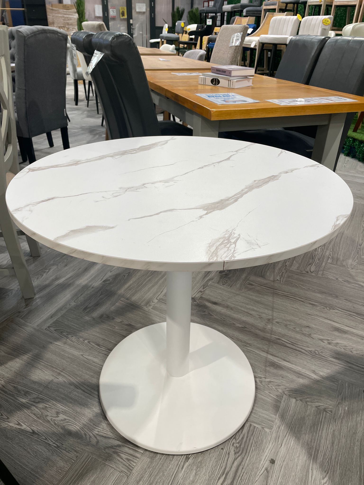 Round Dining Table with Round Base Marble Top White