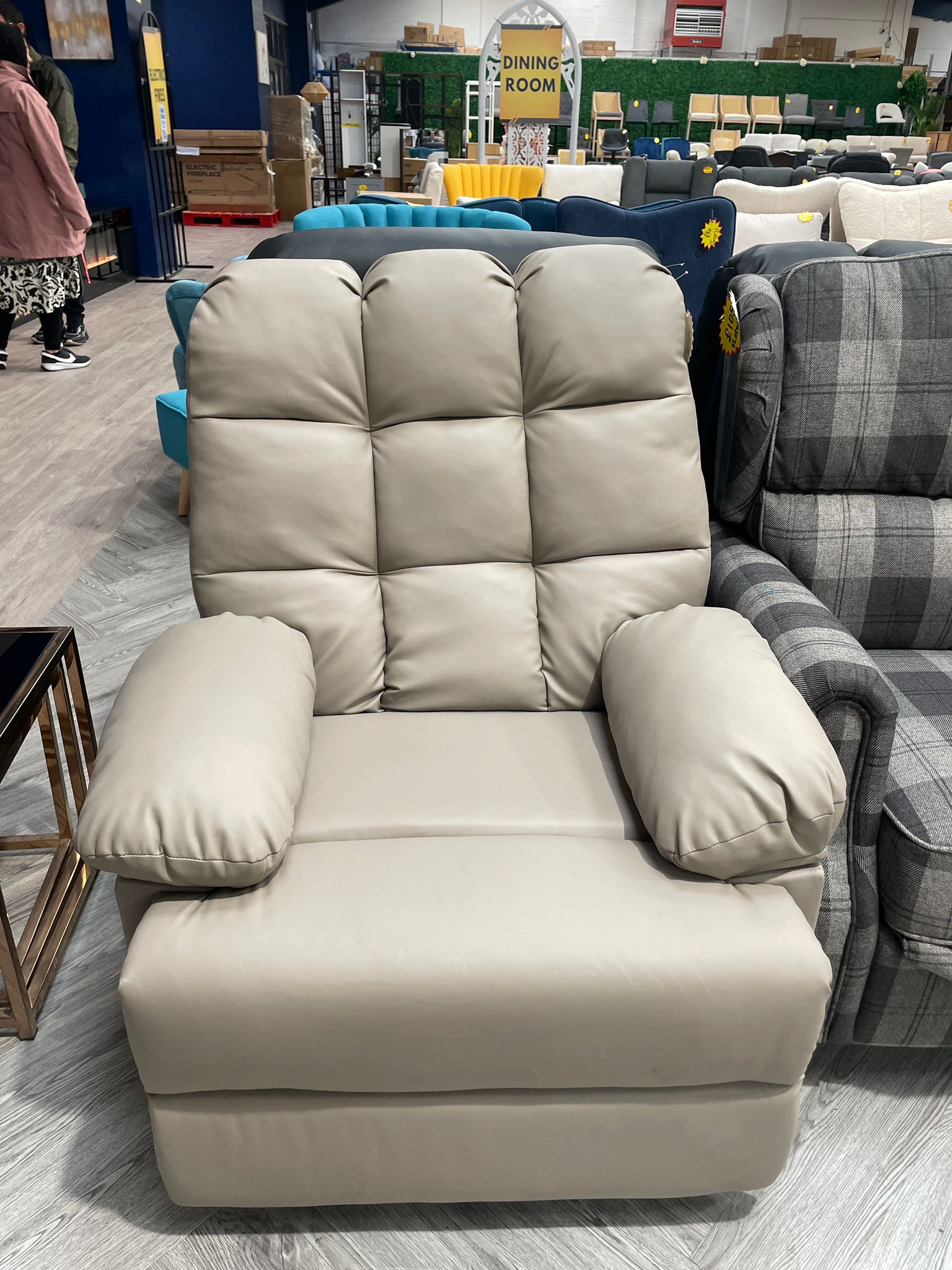 FAUX Leather Upholstered Recliner Armchair Khaki