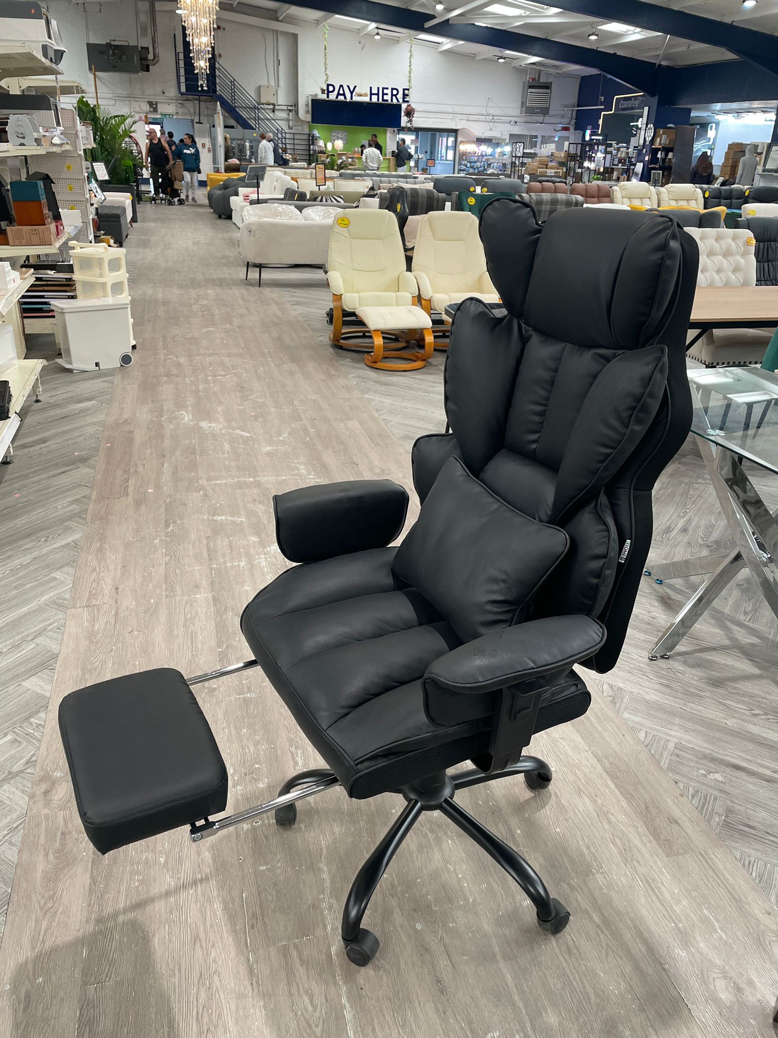 Height Adjustable High Back Swivel Office Chair with Retractable Footrest Black