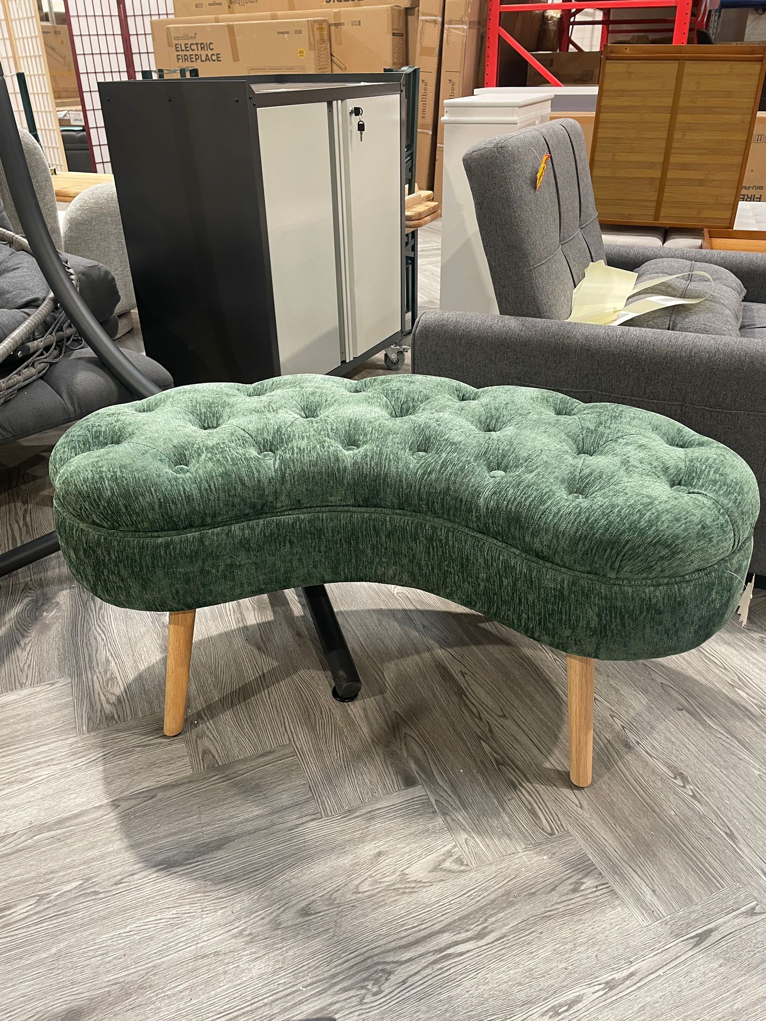 Chenille Upholstered Storage Bench with Removable Lid and Wooden Legs Green