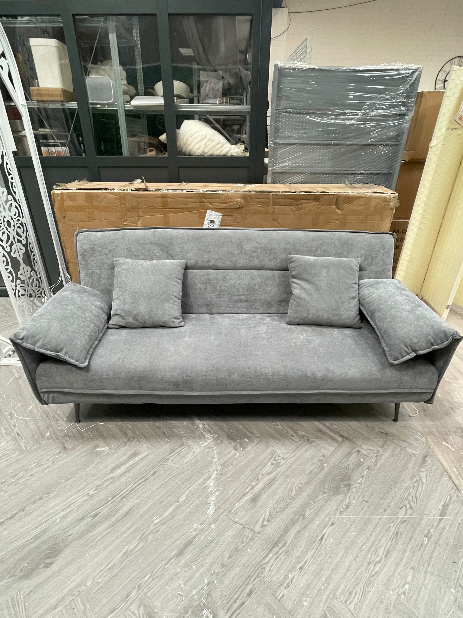 3 Seater Convertible Sofa Bed with 2 Pillows and Metal Legs Grey