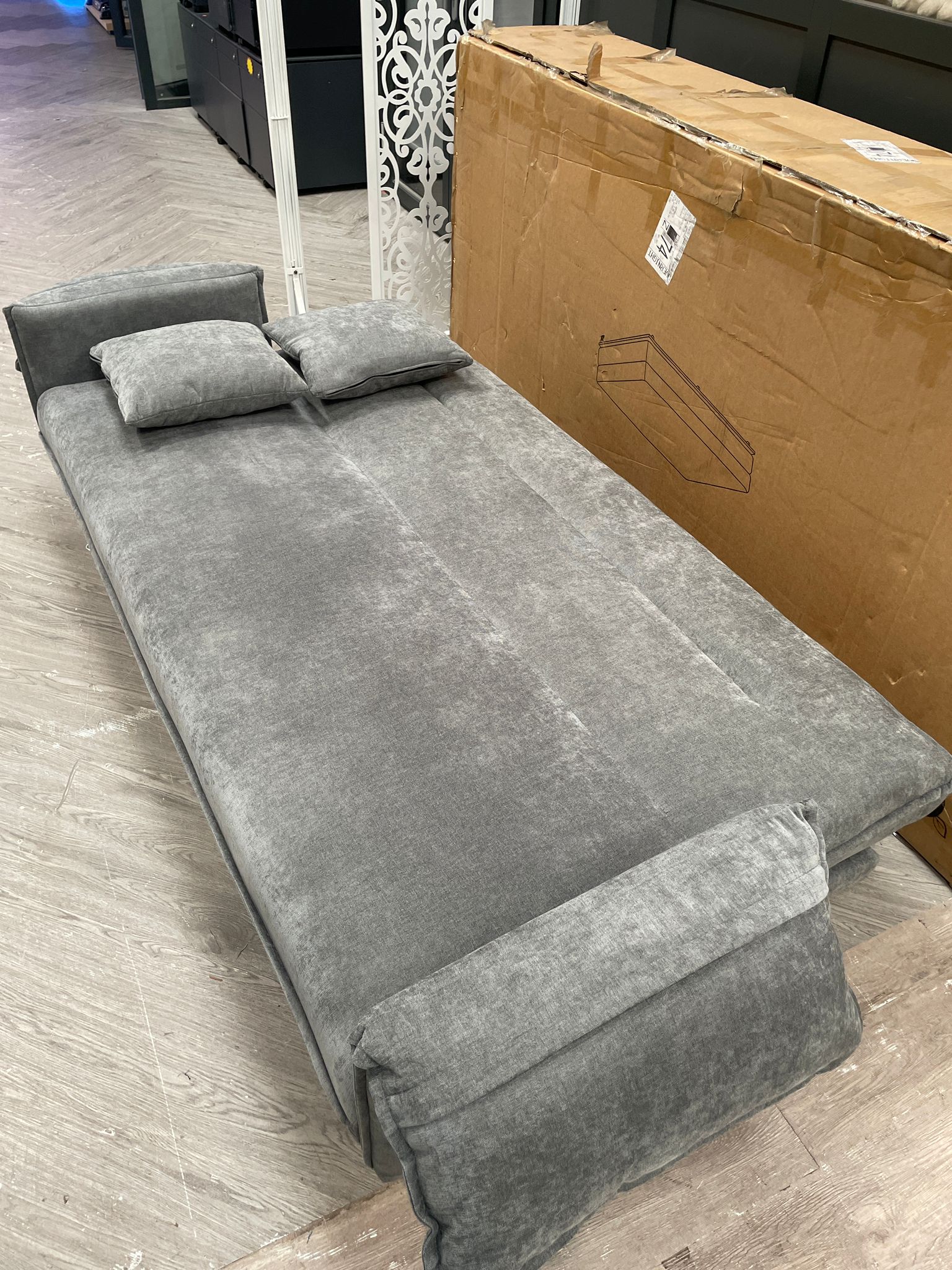 3 Seater Convertible Sofa Bed with 2 Pillows and Metal Legs Grey