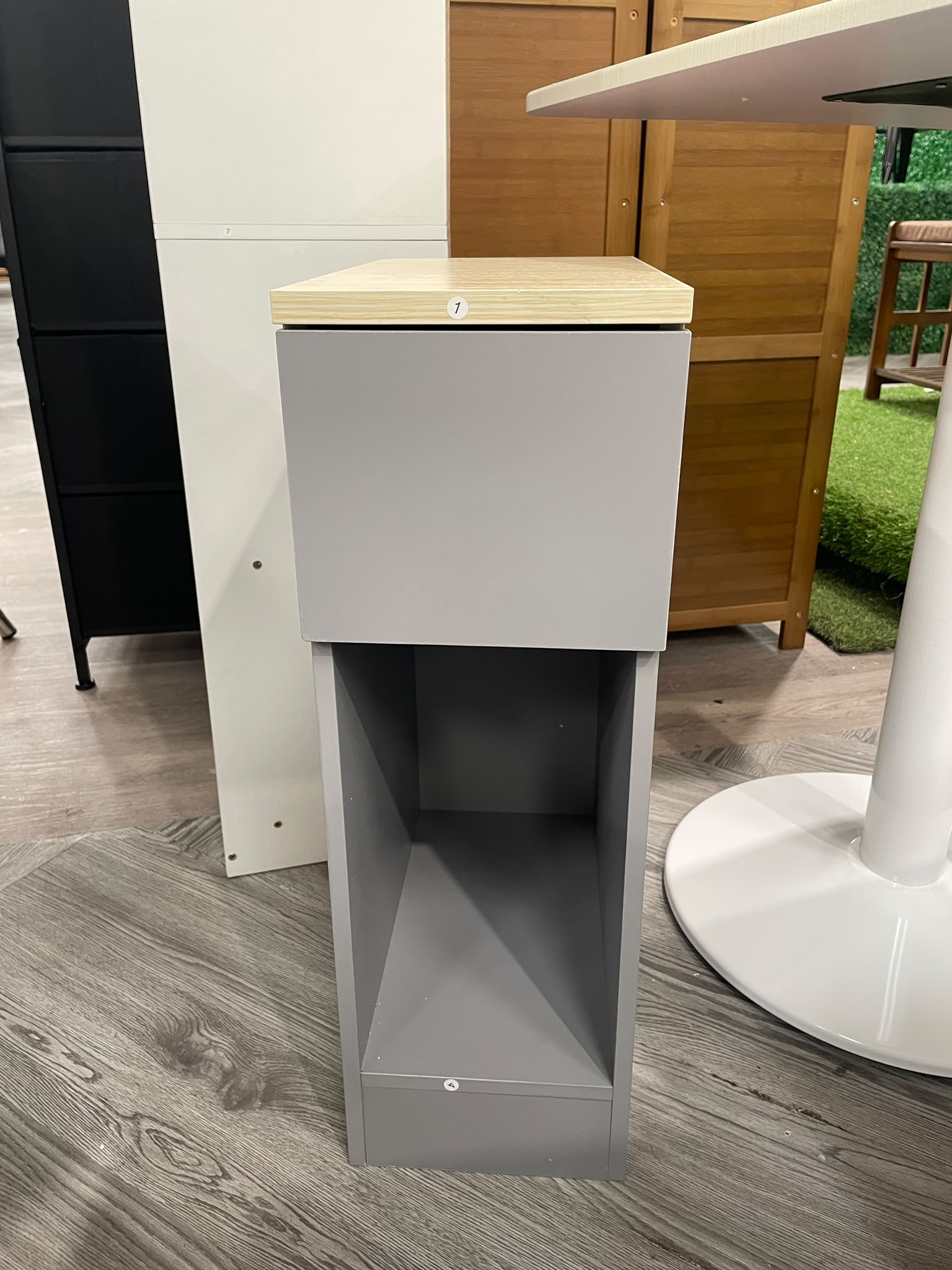 Narrow Bedside Table Nightstand with a Drawer and Storage Grey