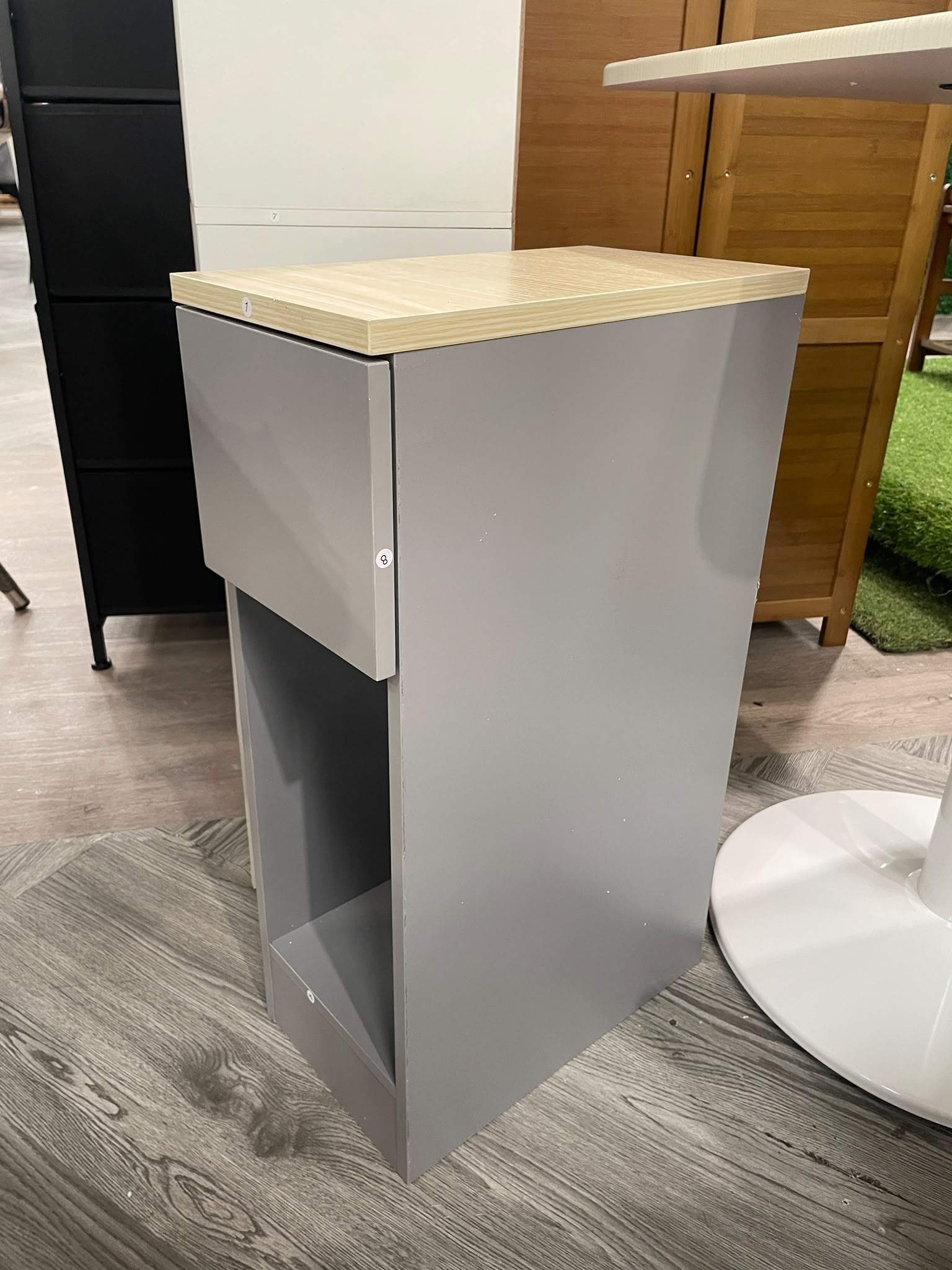 Narrow Bedside Table Nightstand with a Drawer and Storage Grey