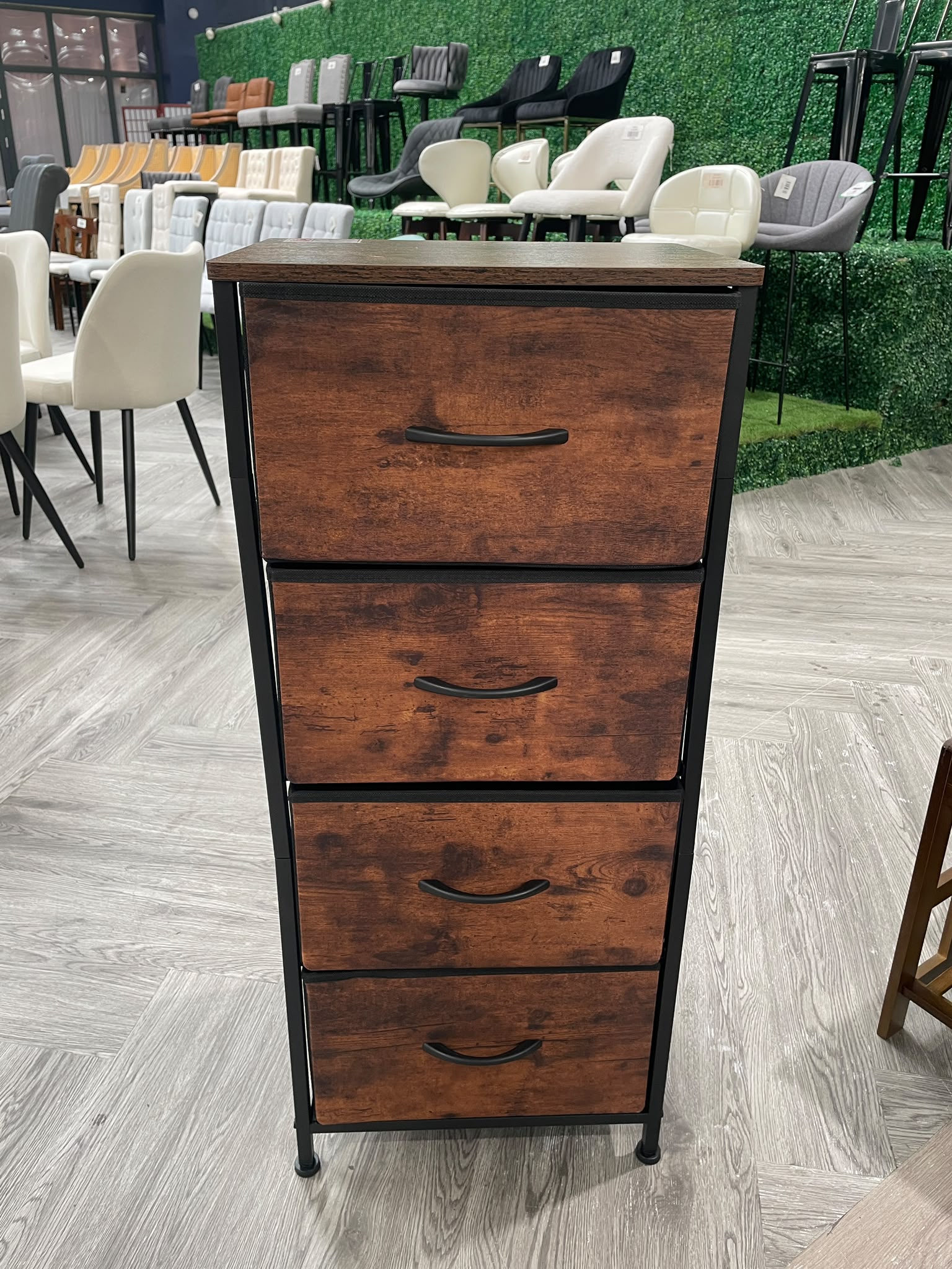 Vintage 4 Drawers with Metal Frame Dark Brown