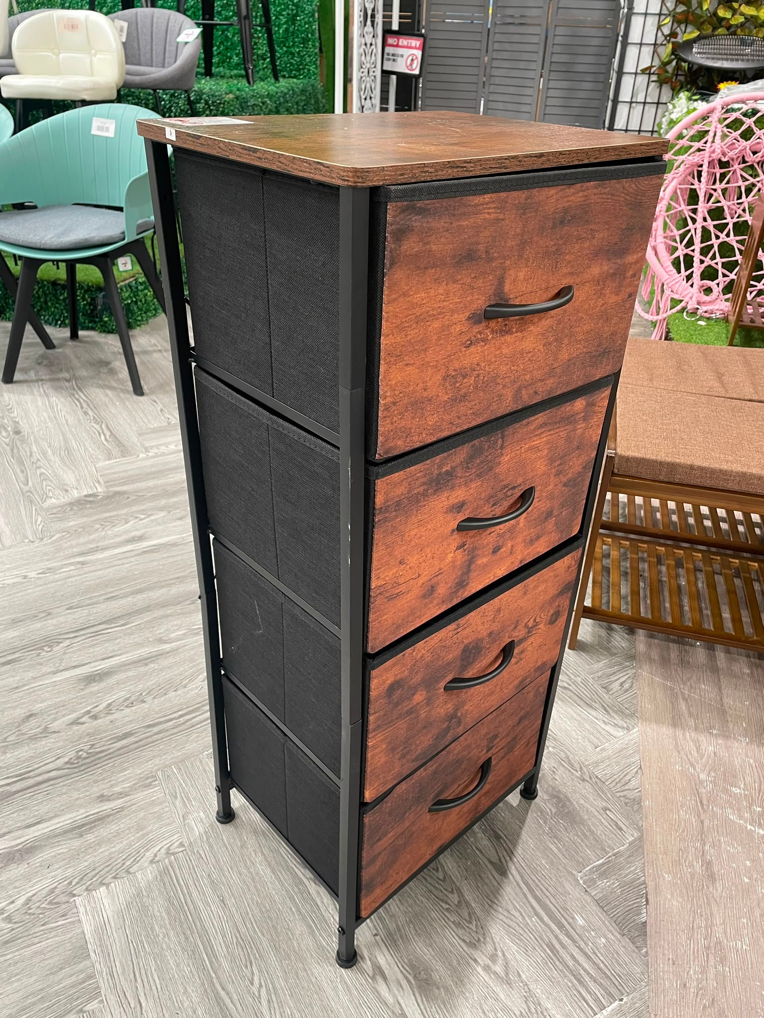 Vintage 4 Drawers with Metal Frame Dark Brown