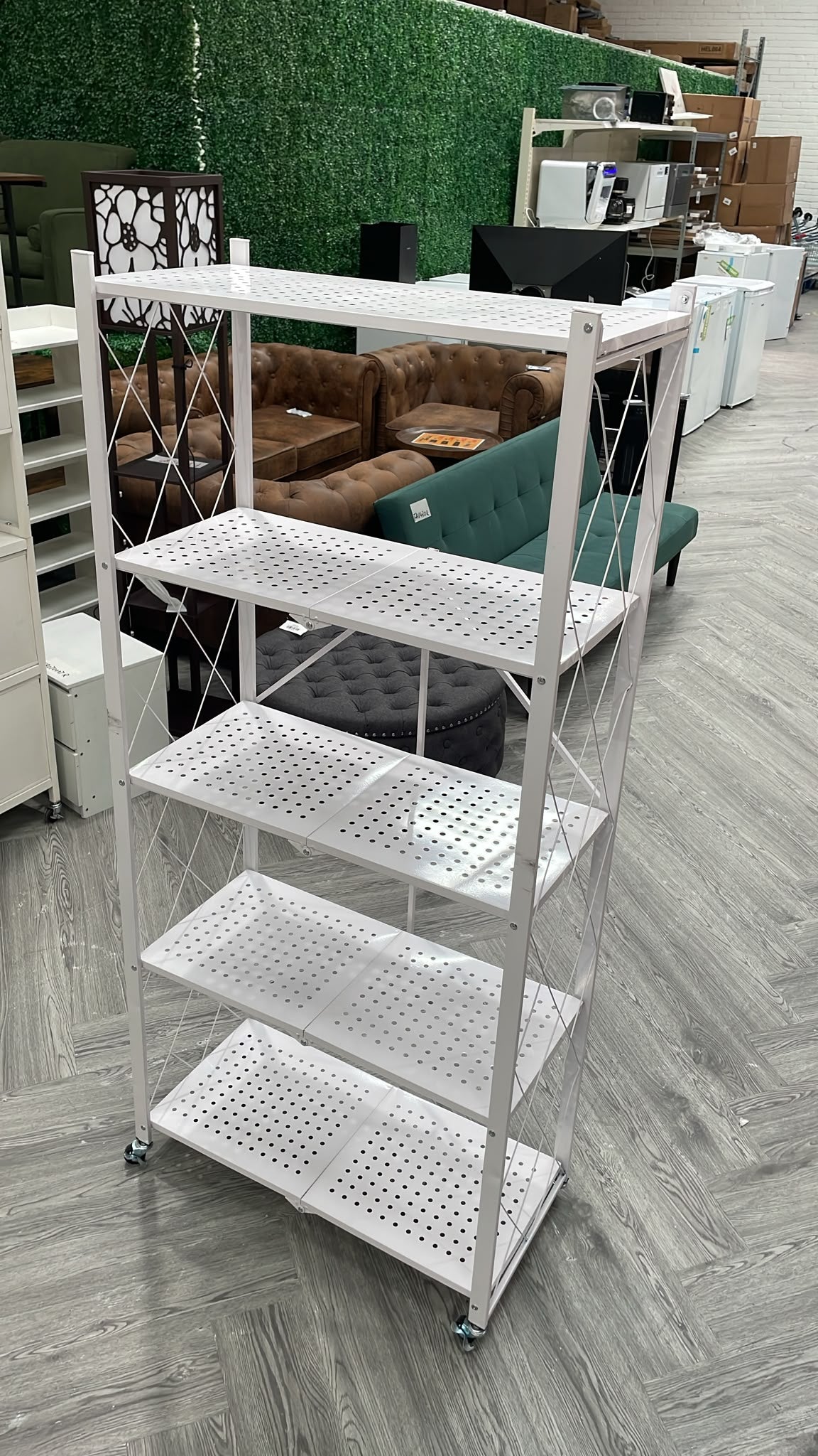 5 Tier Foldable Metal Storage Shelf with Casters