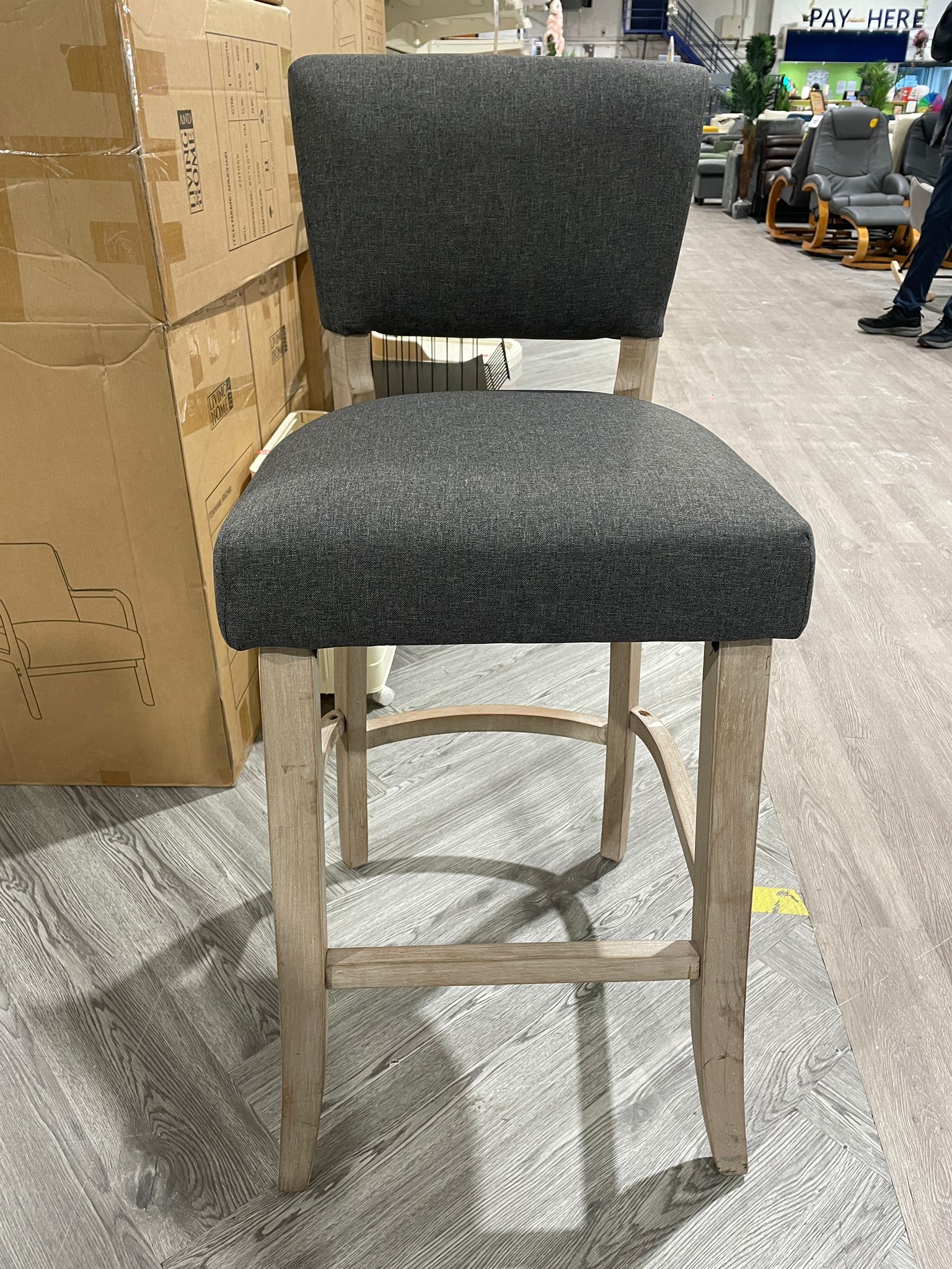 Modern Linen Bar Stools with Wooden Legs Grey 1PC