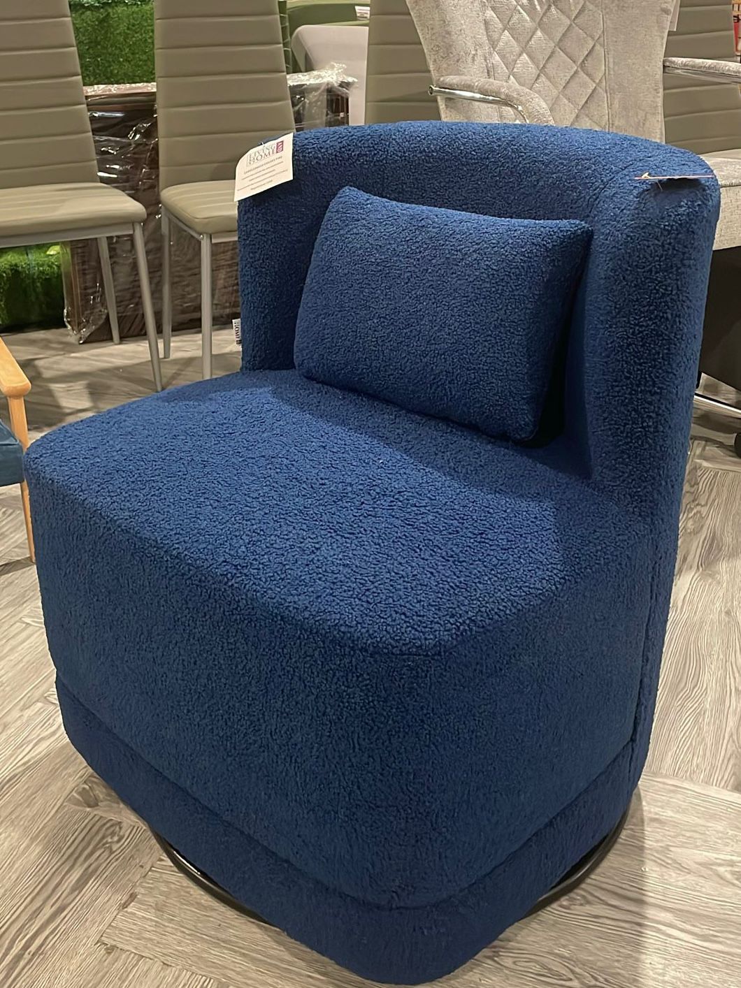 Teddy Bear Fur Upholstered Swivel Accent Chair with Pillow Blue