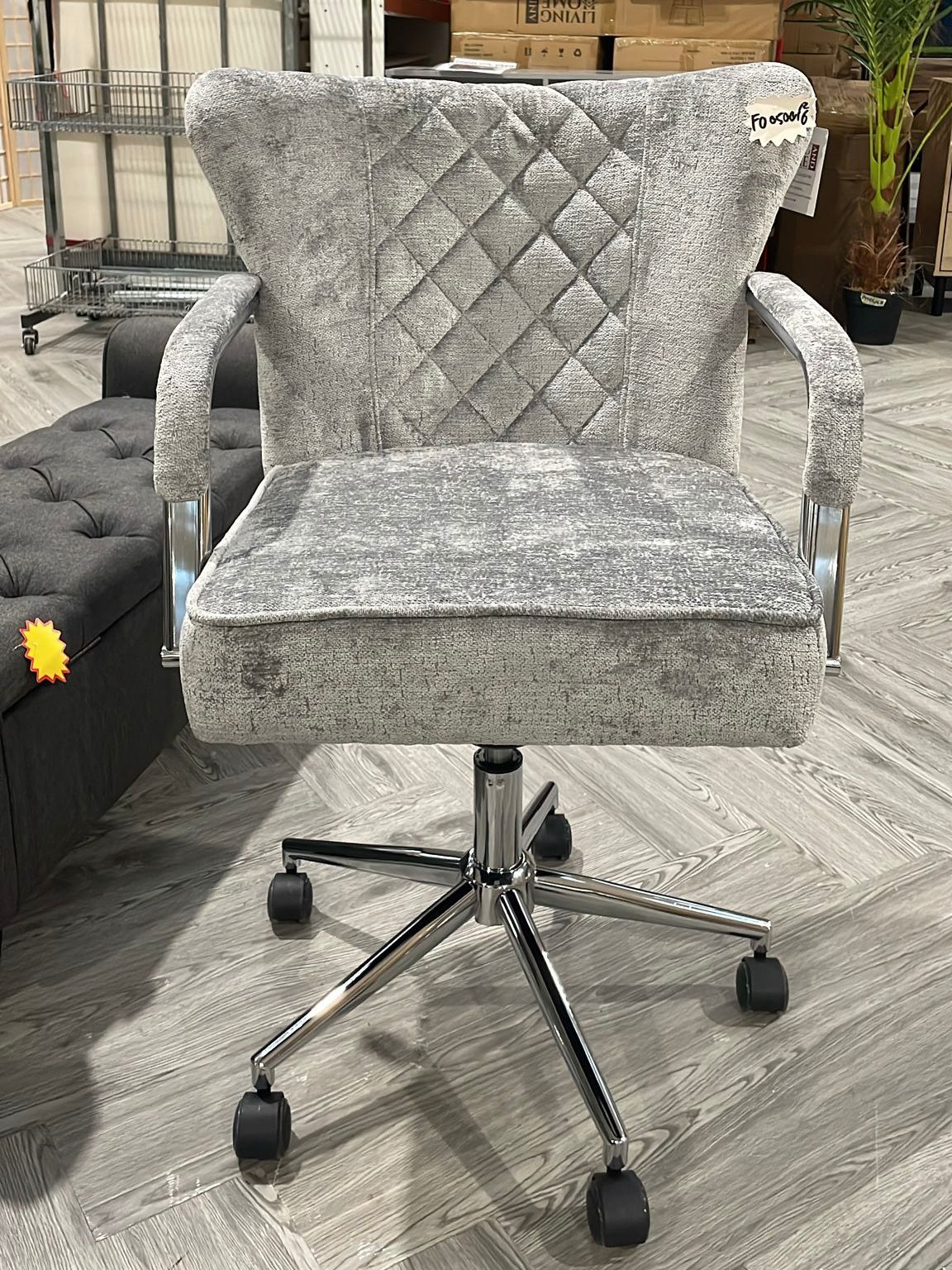 Chenille Upholstered Height Adjustable Swivel Office Chair with Wheels Grey