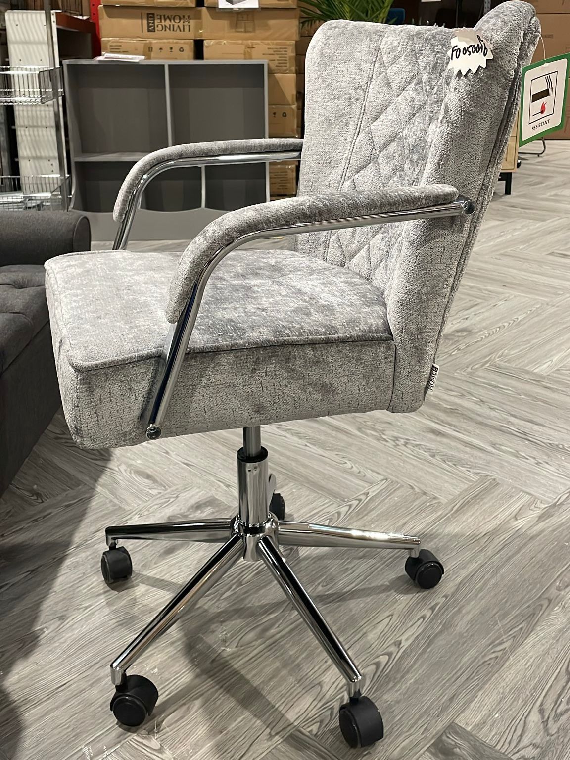 Chenille Upholstered Height Adjustable Swivel Office Chair with Wheels Grey
