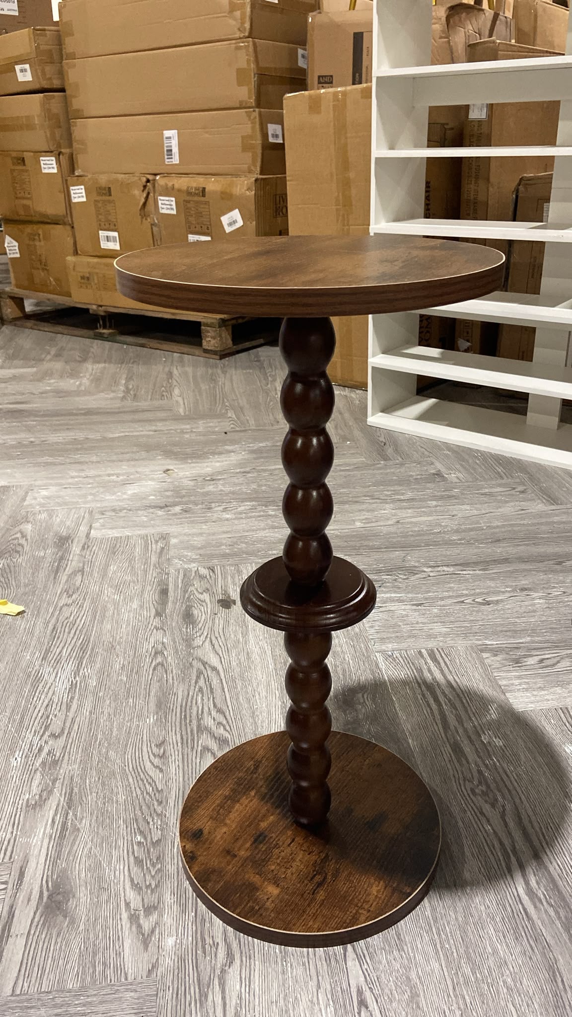 Round Beech Wood Side Table Burnt Wood Finish