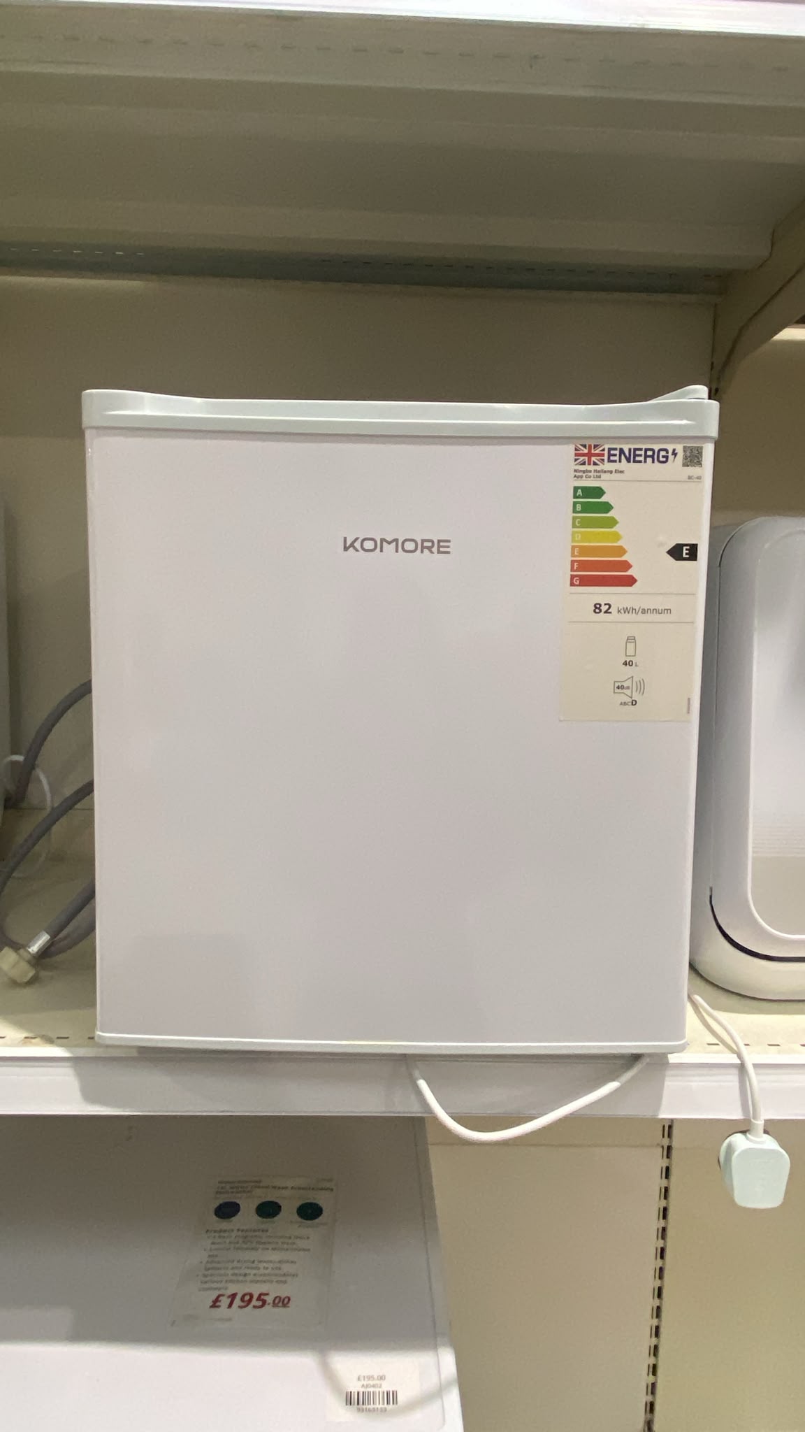 KOMORE 40L Freestanding Under Counter Fridge White
