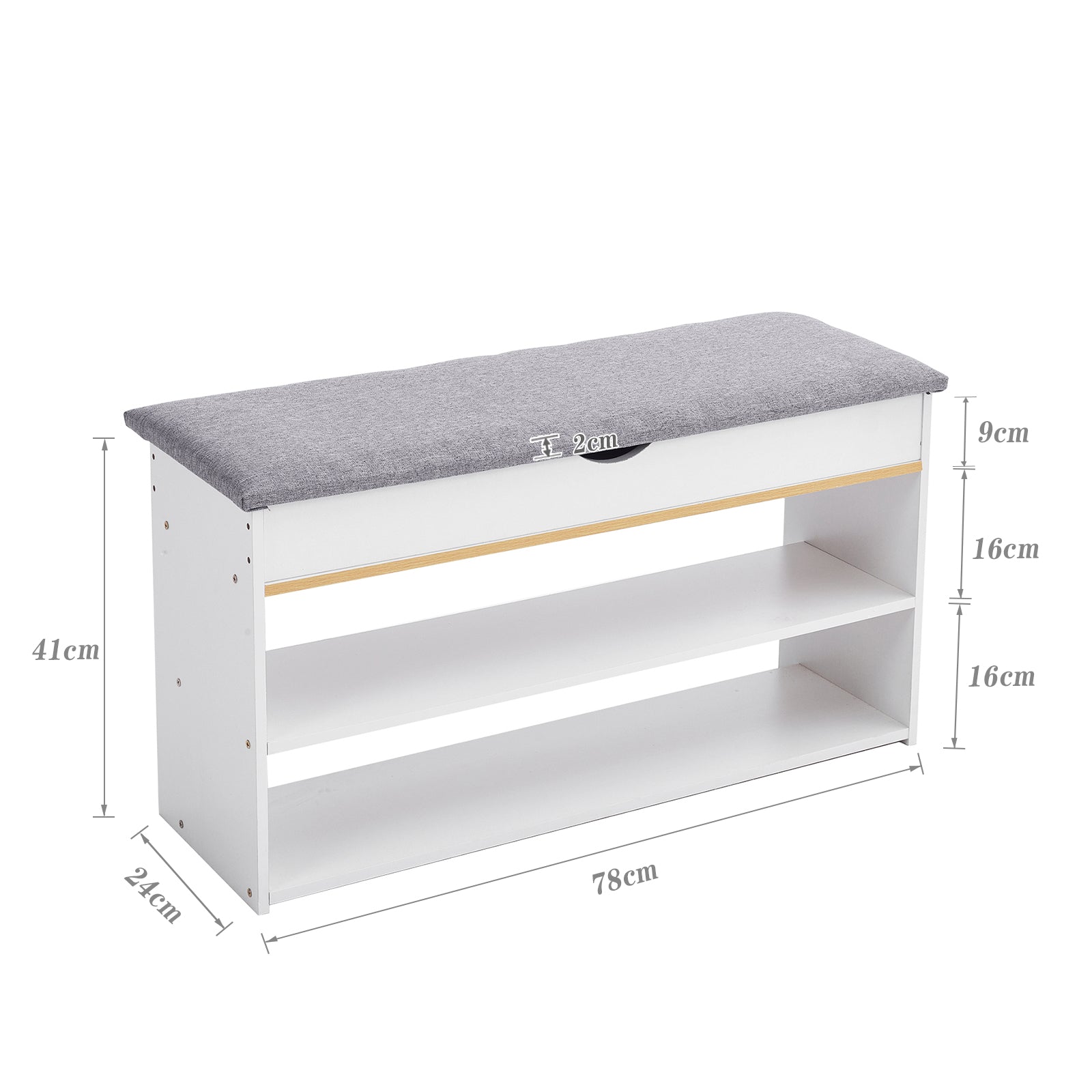 3 Tier Shoe Storage Bench with Padded Seat White and Grey