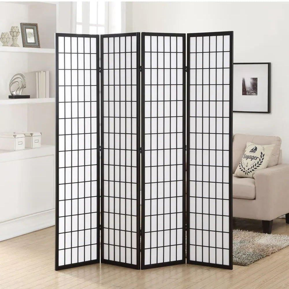 4-Panel Solid Wood Folding Room Divider Screen Black