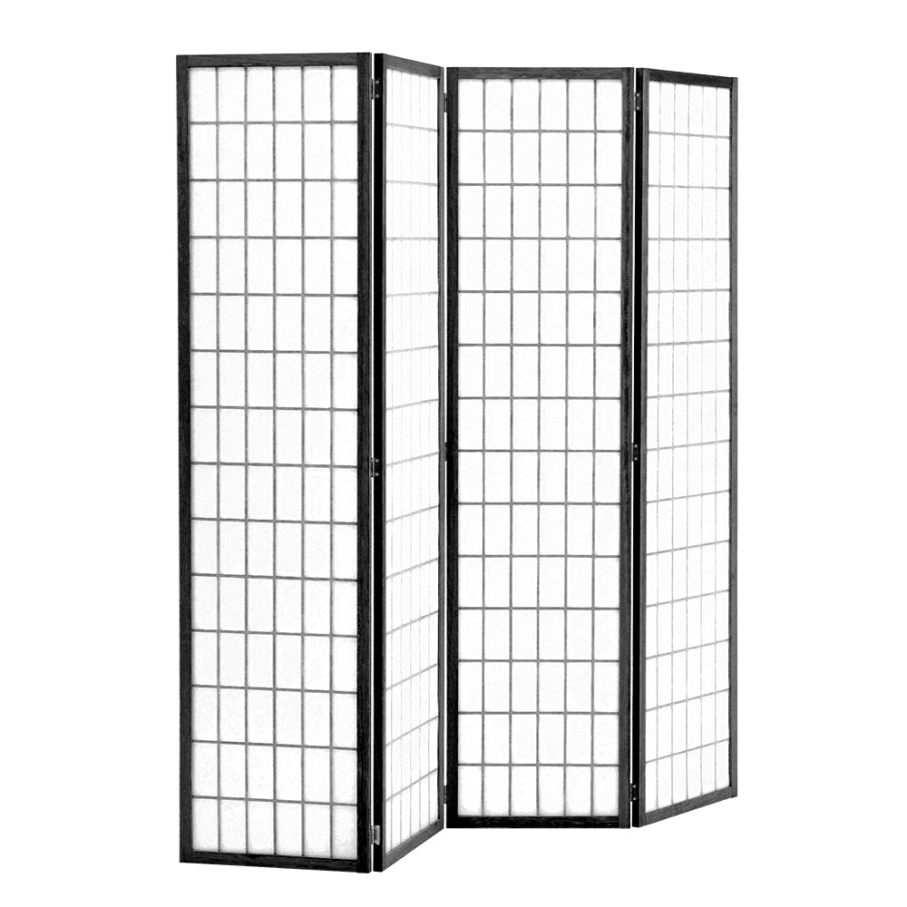 4-Panel Solid Wood Folding Room Divider Screen Black