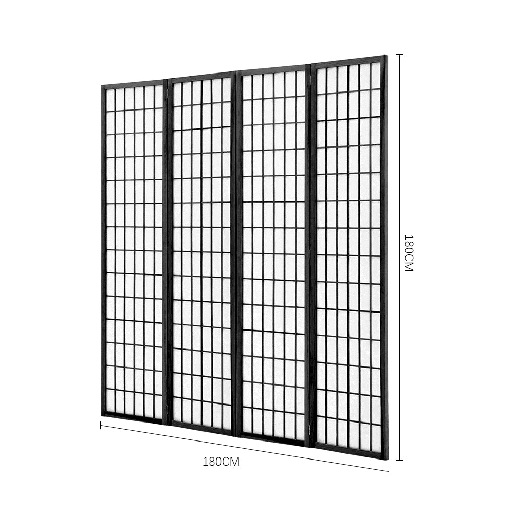 4-Panel Solid Wood Folding Room Divider Screen Black