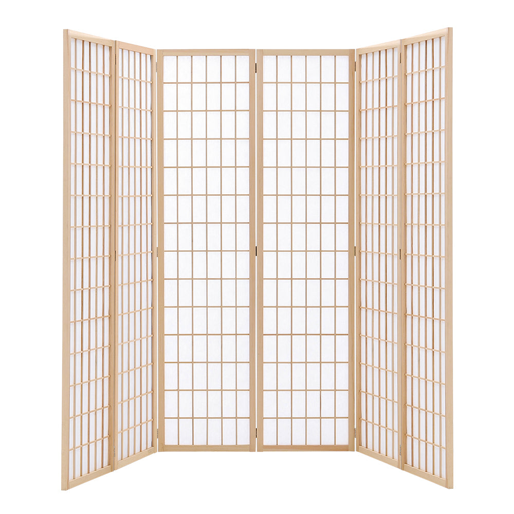 6-Panel Solid Wood Folding Room Divider Screen Natural