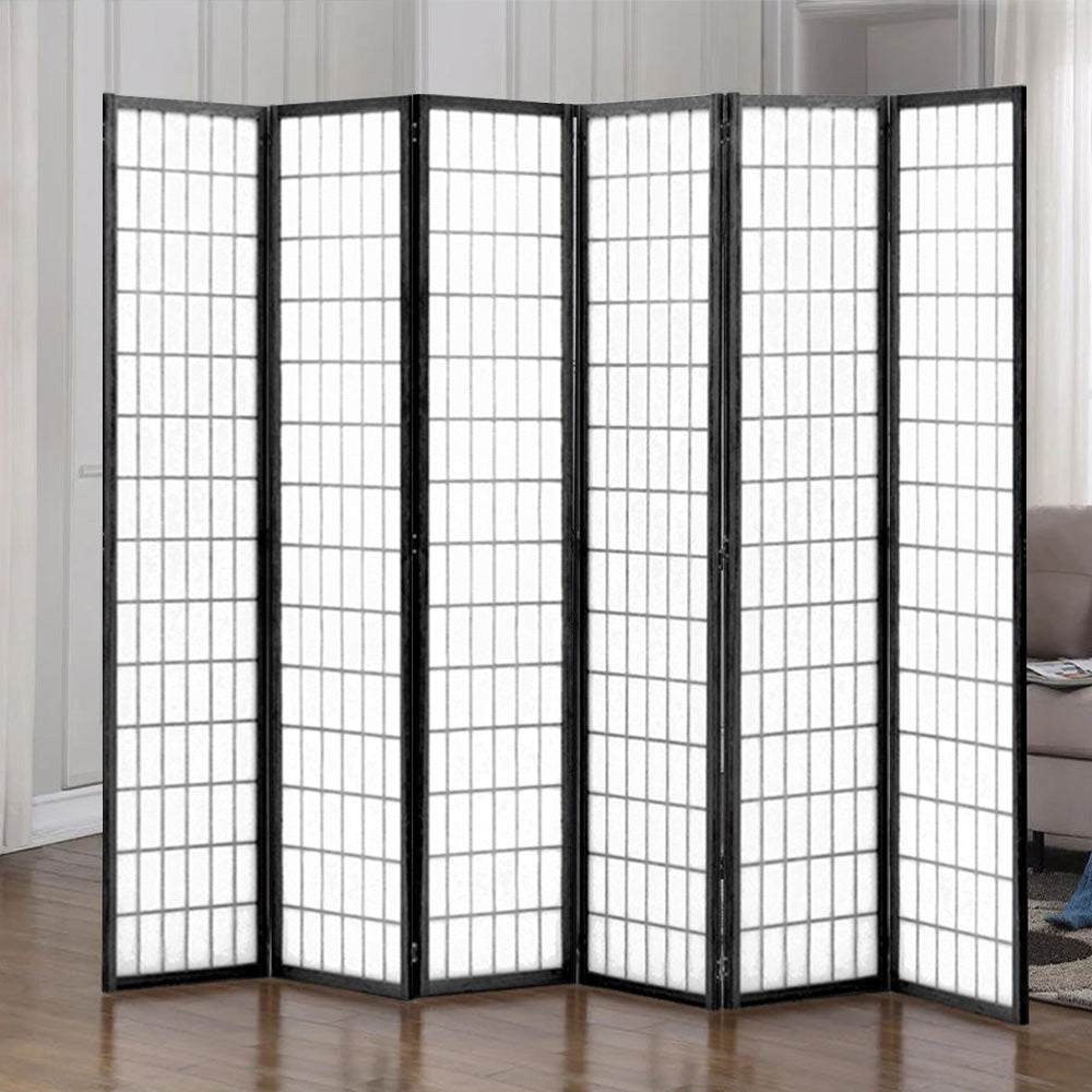 6-Panel Solid Wood Folding Room Divider Screen Black