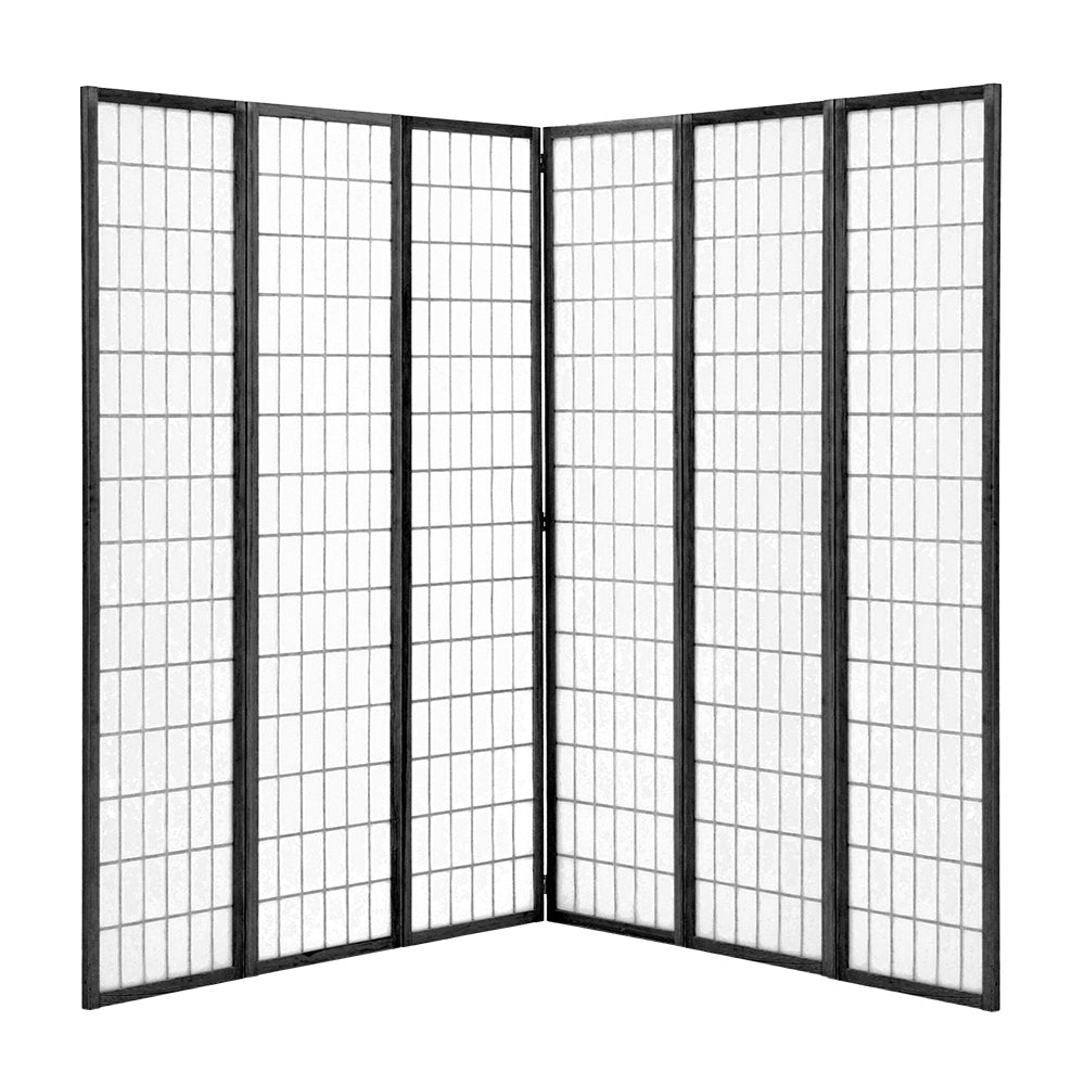 6-Panel Solid Wood Folding Room Divider Screen Black