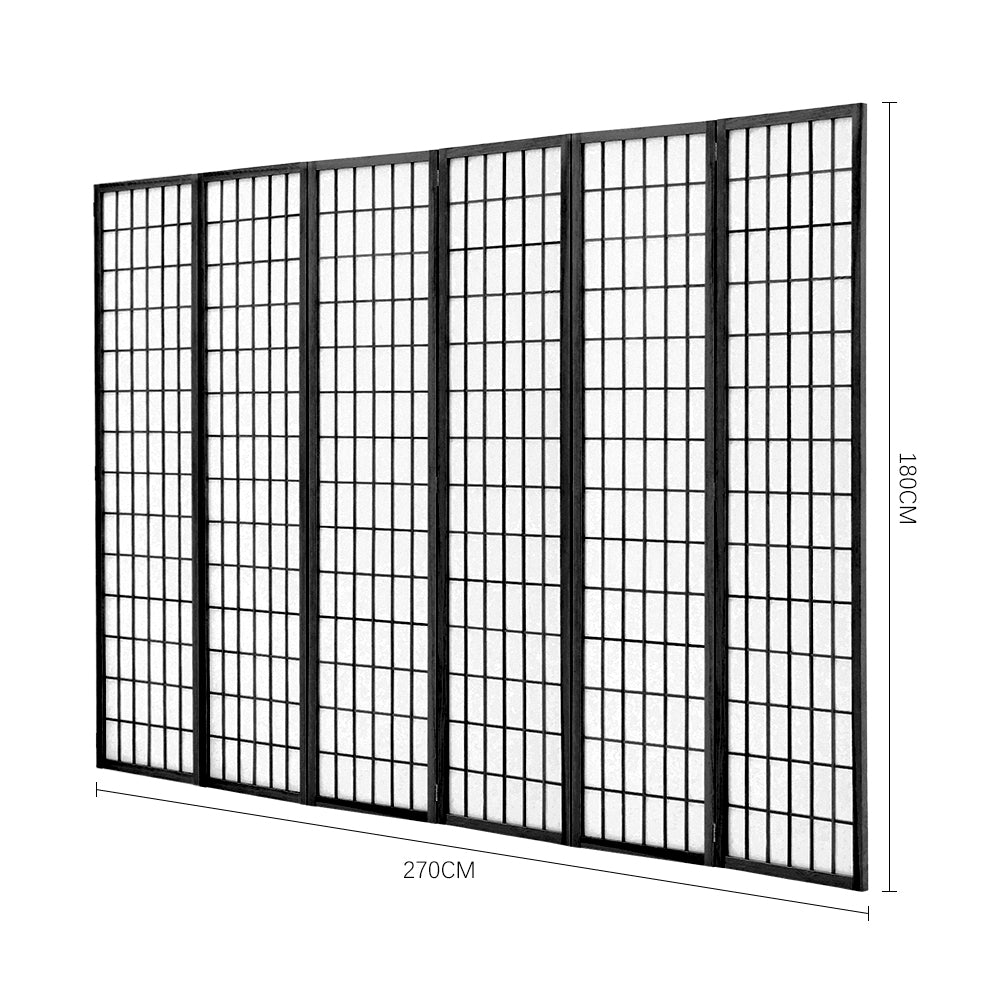 6-Panel Solid Wood Folding Room Divider Screen Black