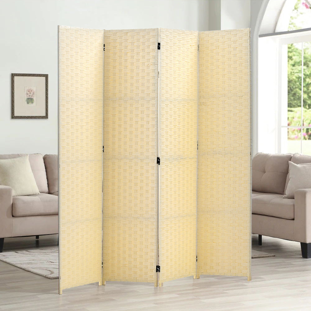 4-Panel Folding Room Divider Screen Ivory