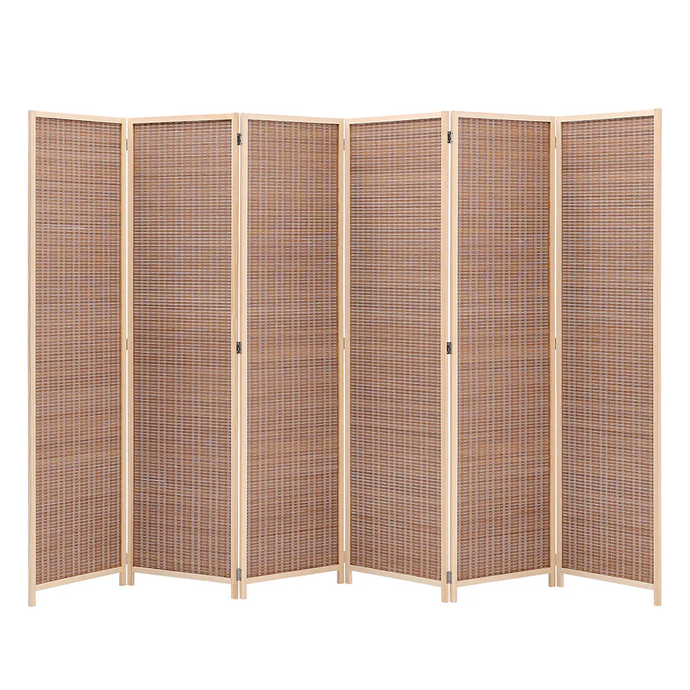 Brown Bamboo Woven 6-Panel Folding Room Divider