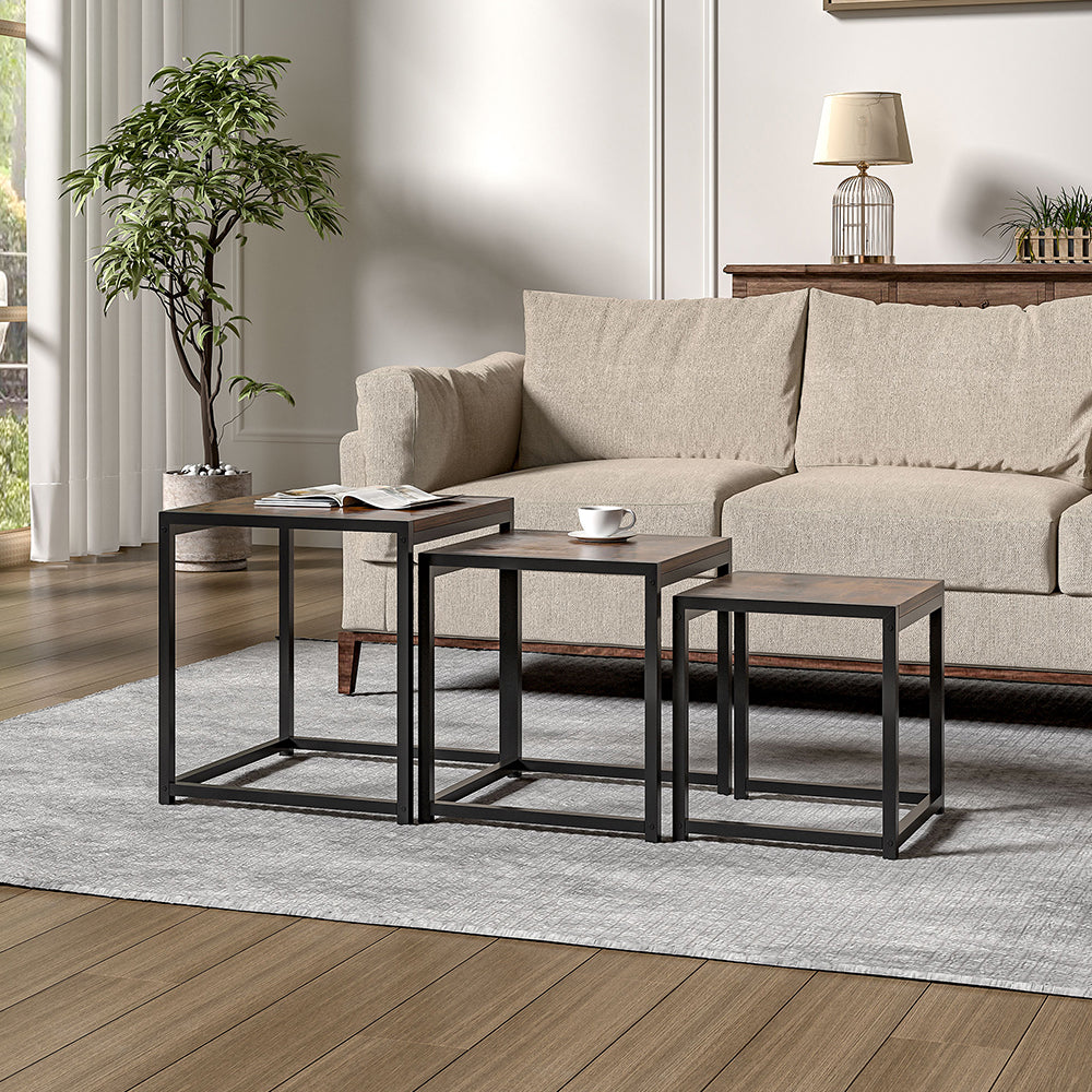 Industrial Style Set of 3 Square Nesting Side Tables