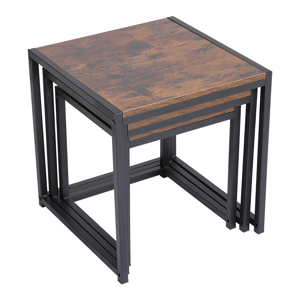 Industrial Style Set of 3 Square Nesting Side Tables