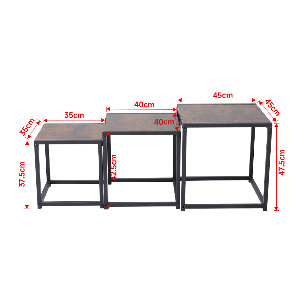 Industrial Style Set of 3 Square Nesting Side Tables