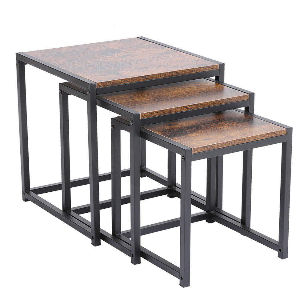 Industrial Style Set of 3 Square Nesting Side Tables