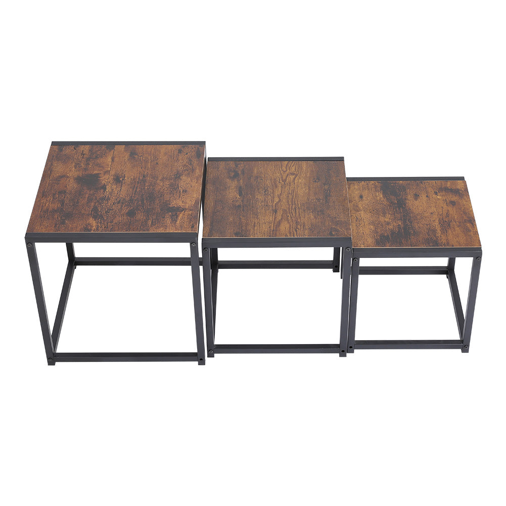 Industrial Style Set of 3 Square Nesting Side Tables