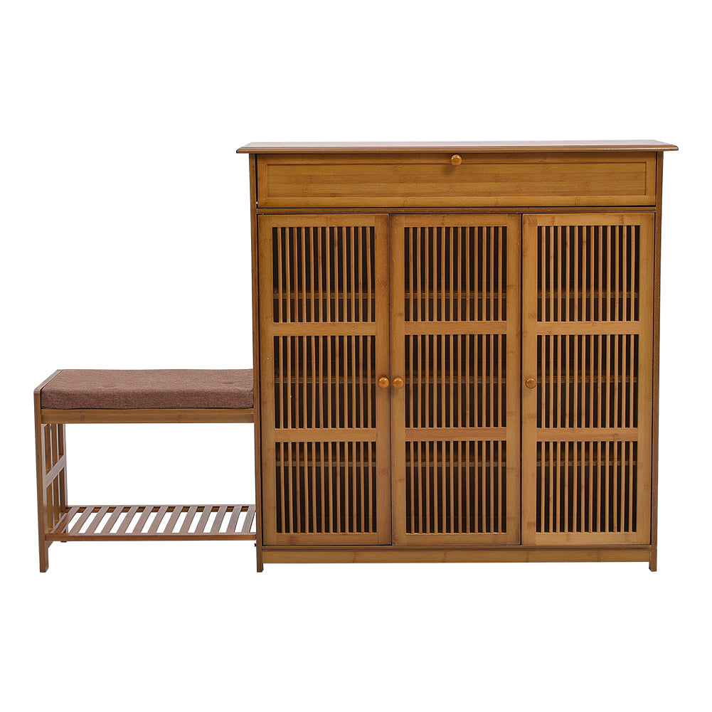 New Bamboo Hallway Storage Shoe Cabinet with Bench