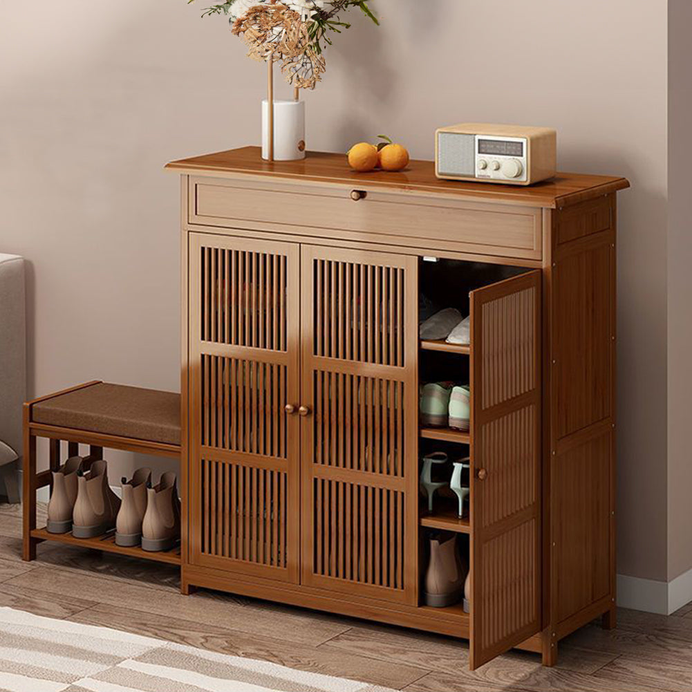 New Bamboo Hallway Storage Shoe Cabinet with Bench