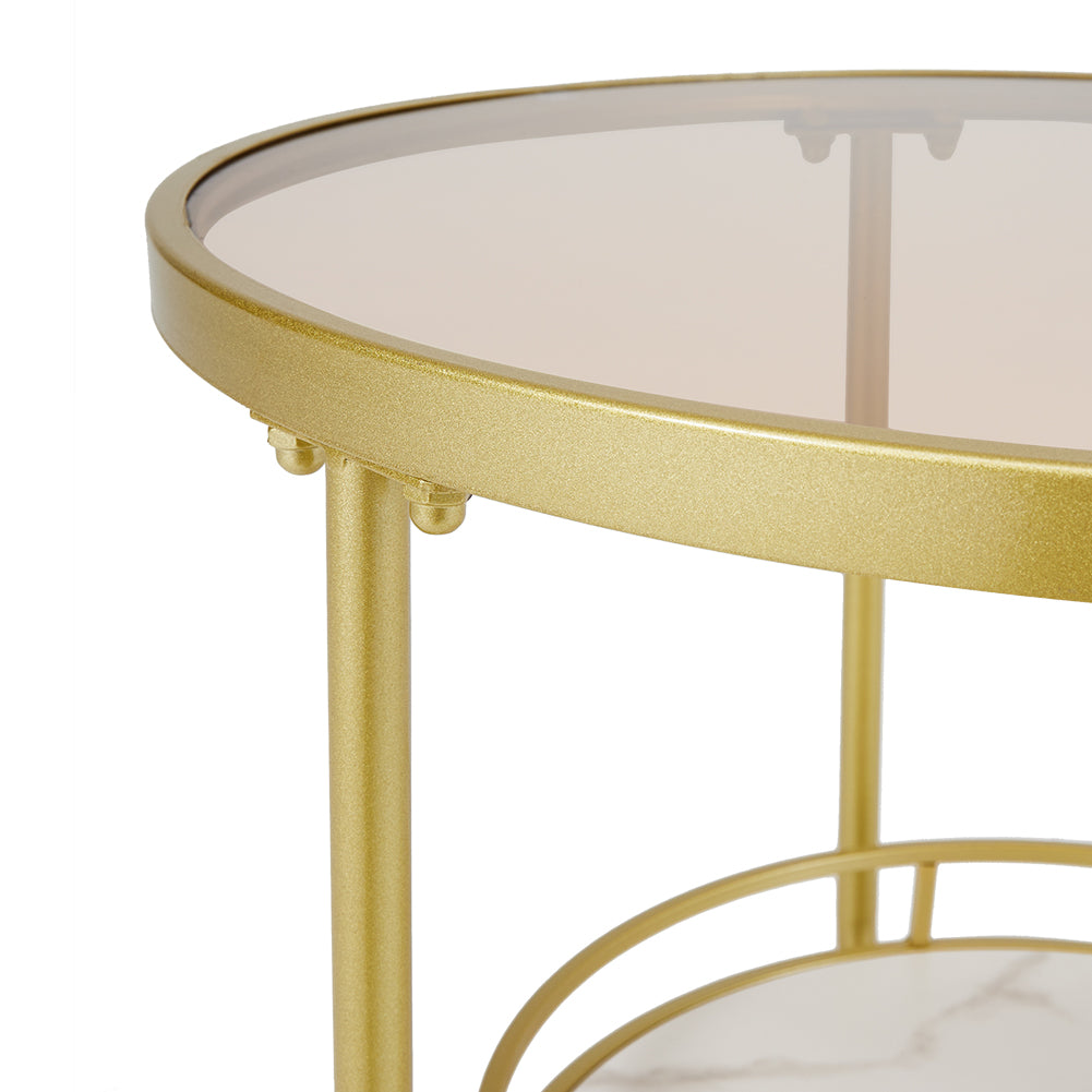 Round Glass and Slate Coffee Table 2 Tier Gold