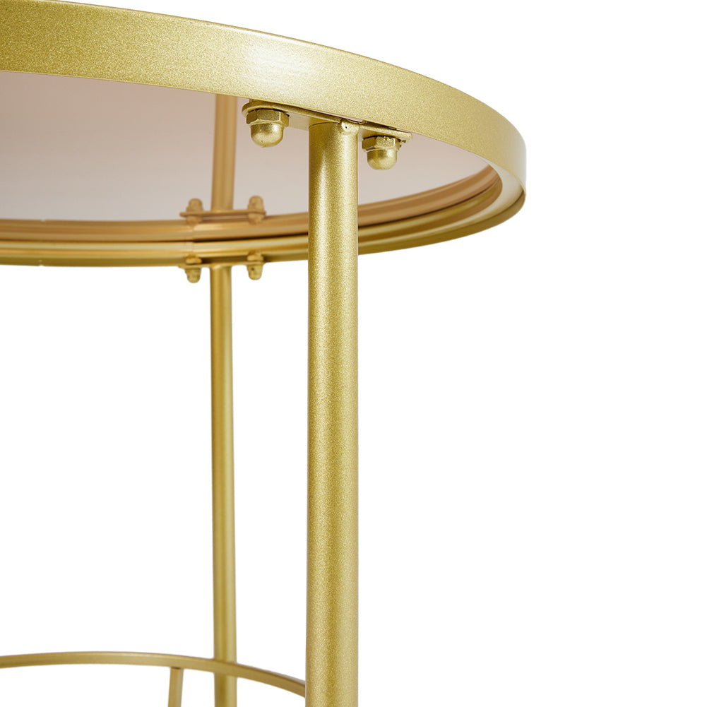 Round Glass and Slate Coffee Table 2 Tier Gold