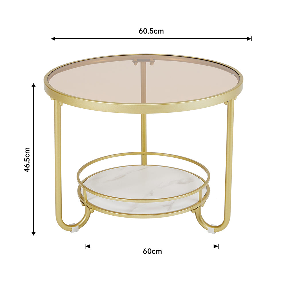 Round Glass and Slate Coffee Table 2 Tier Gold